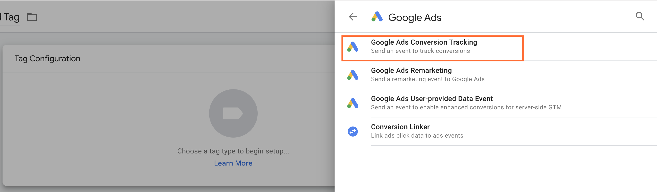 Google Ads configuration tag