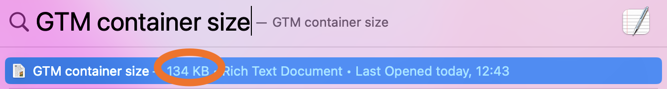 GTM container size