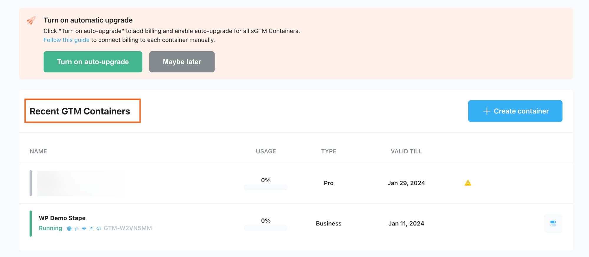 Stape admin containers