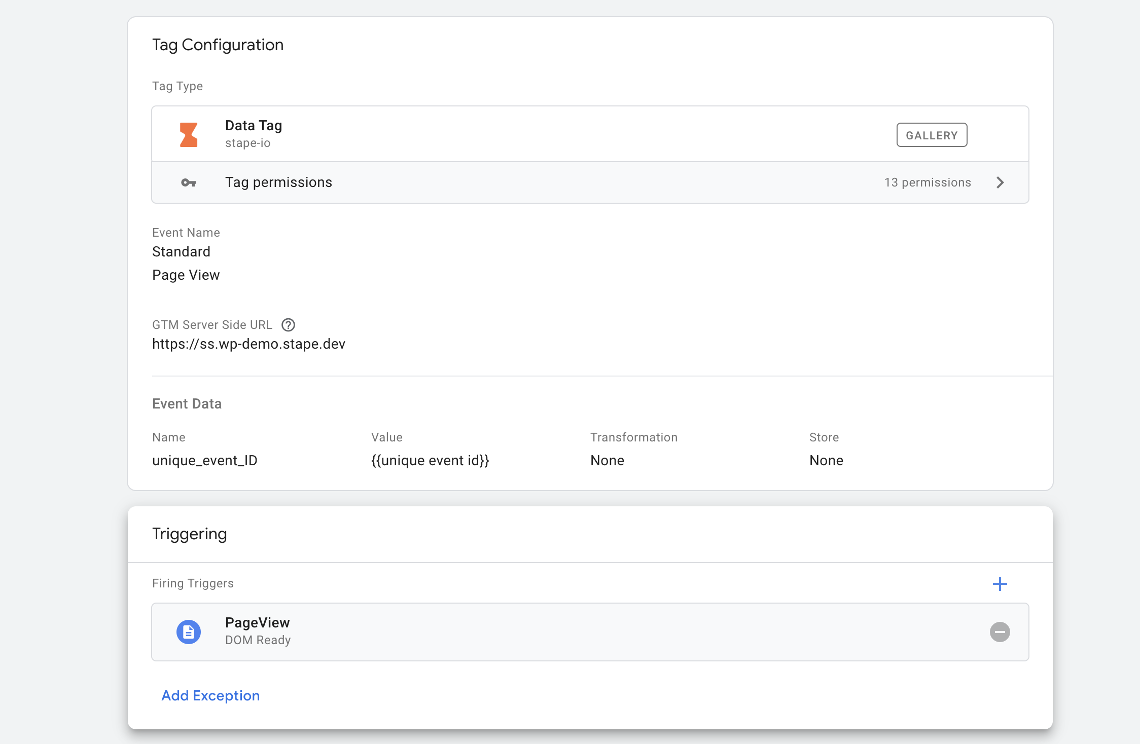 Tag and trigger to set up Data Tag