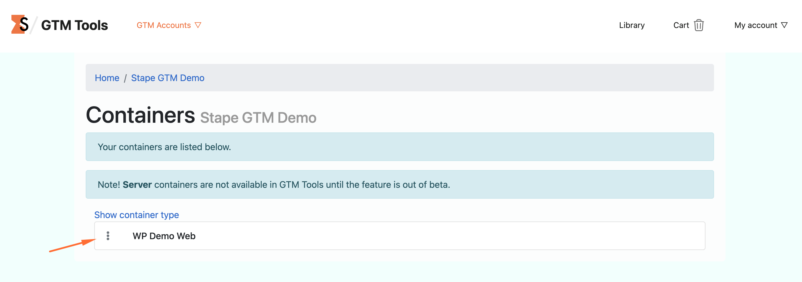 Choose container in GTM Tools