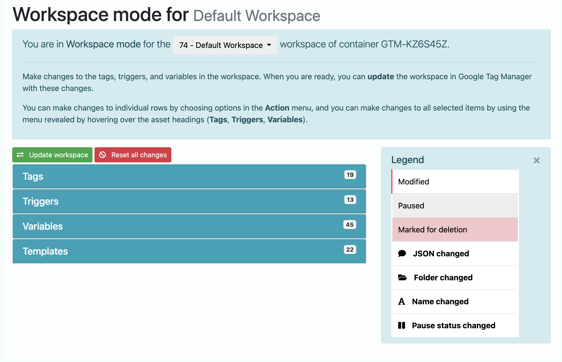 Workspace mode in GTM Tools