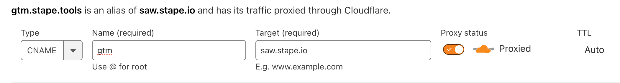 configure CNAME record for the tagging server UR