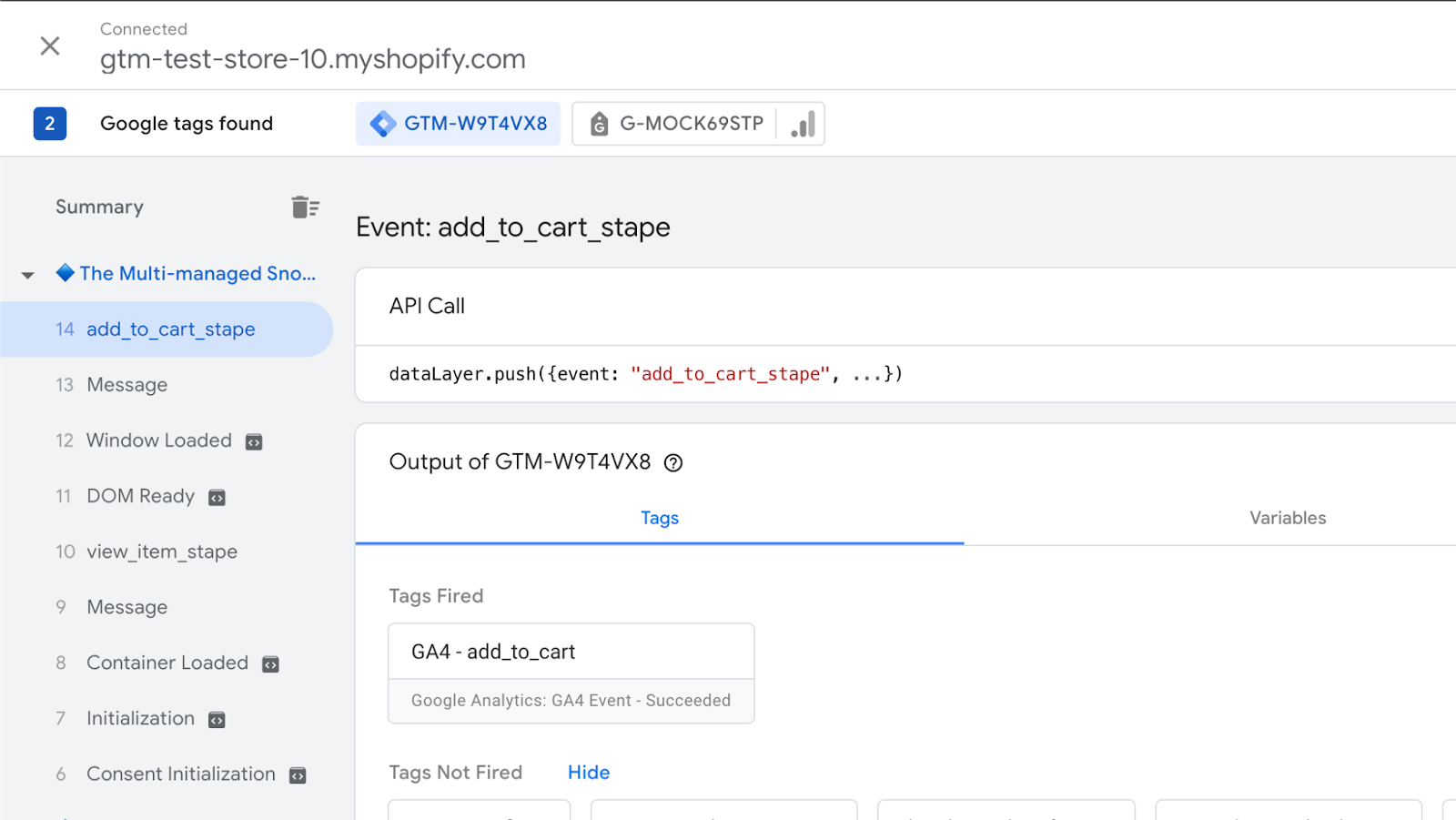 debugging data layer checkout events - stape