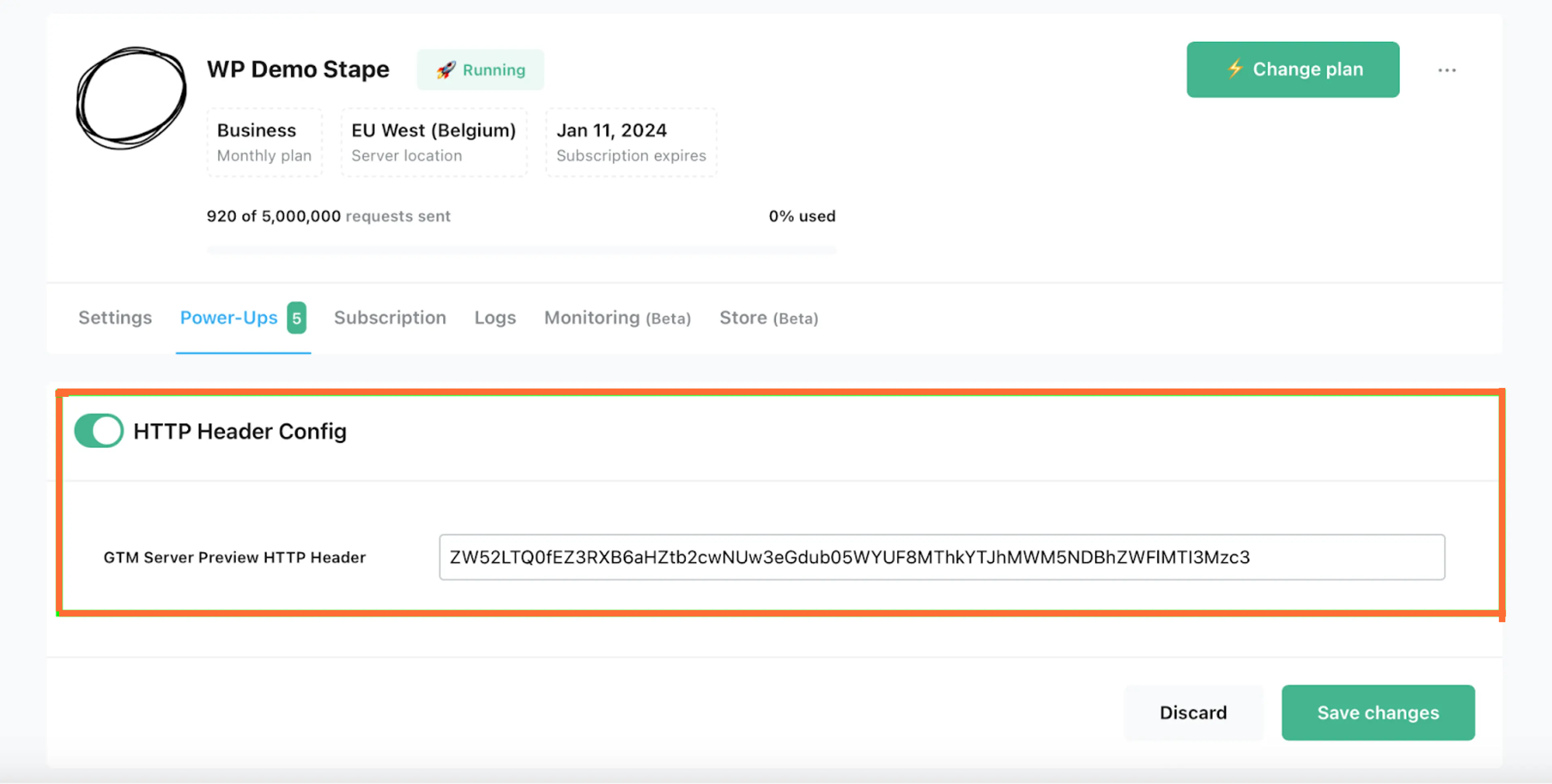 http header config - stape