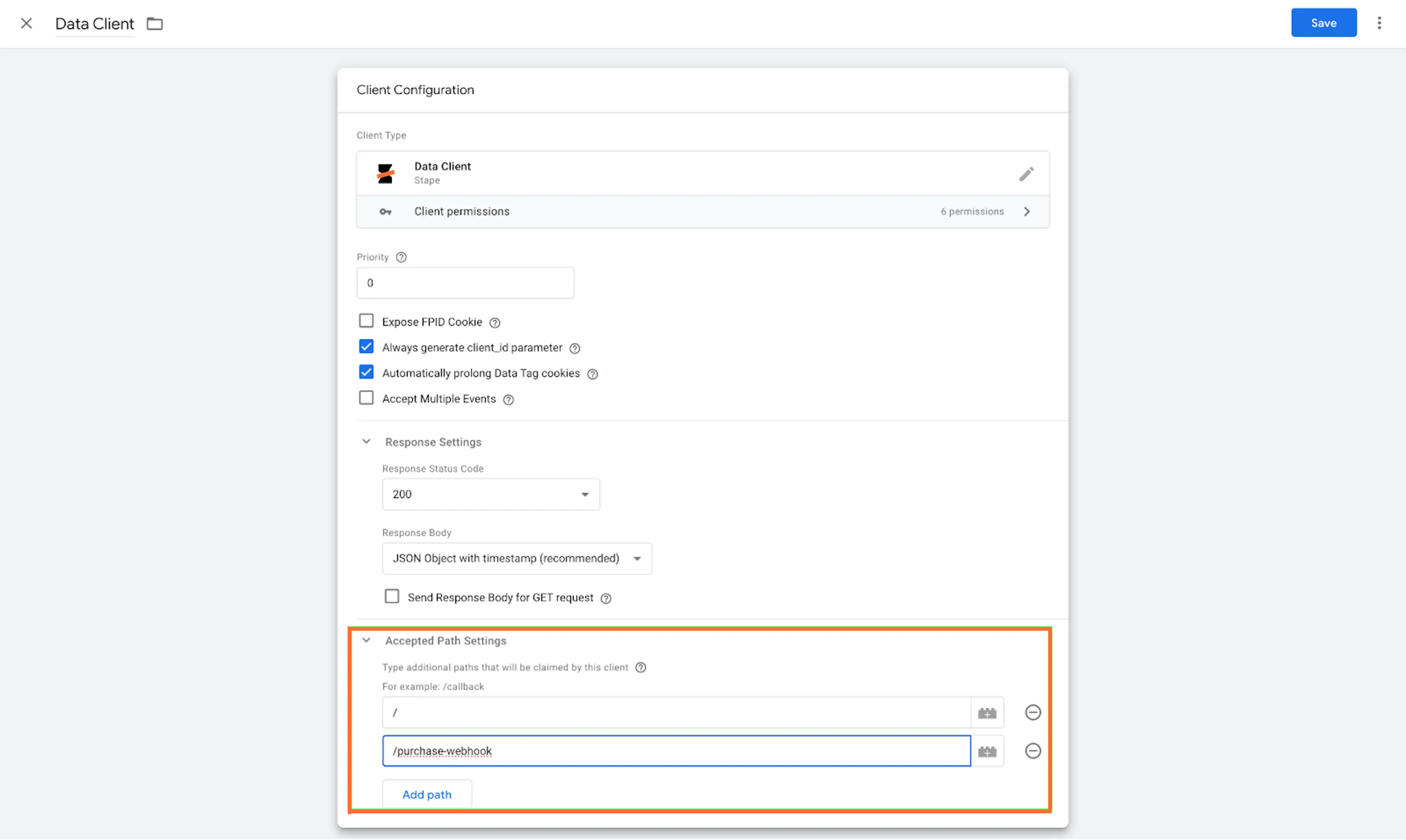 data client configuration