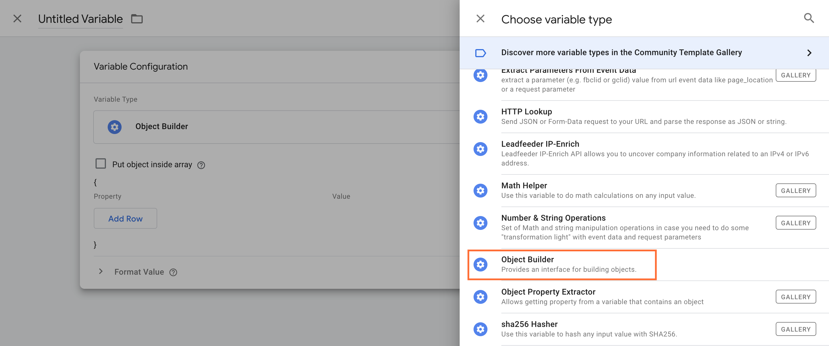 Object Builder variable type