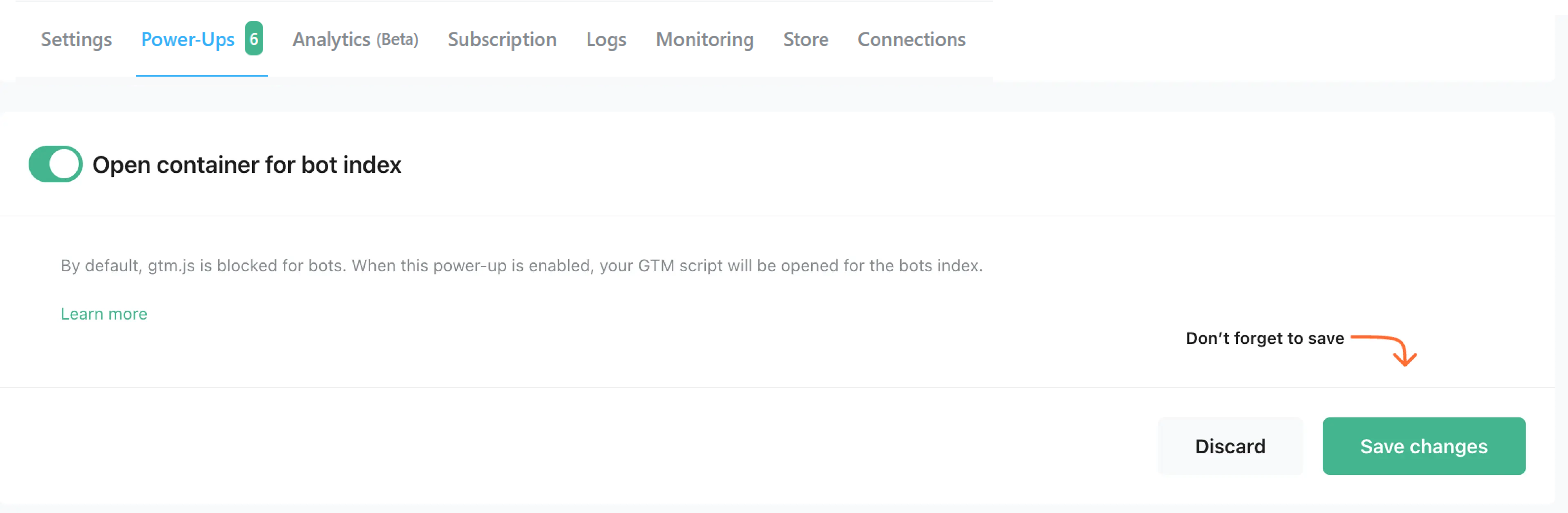 open gtm.js for bots in stape