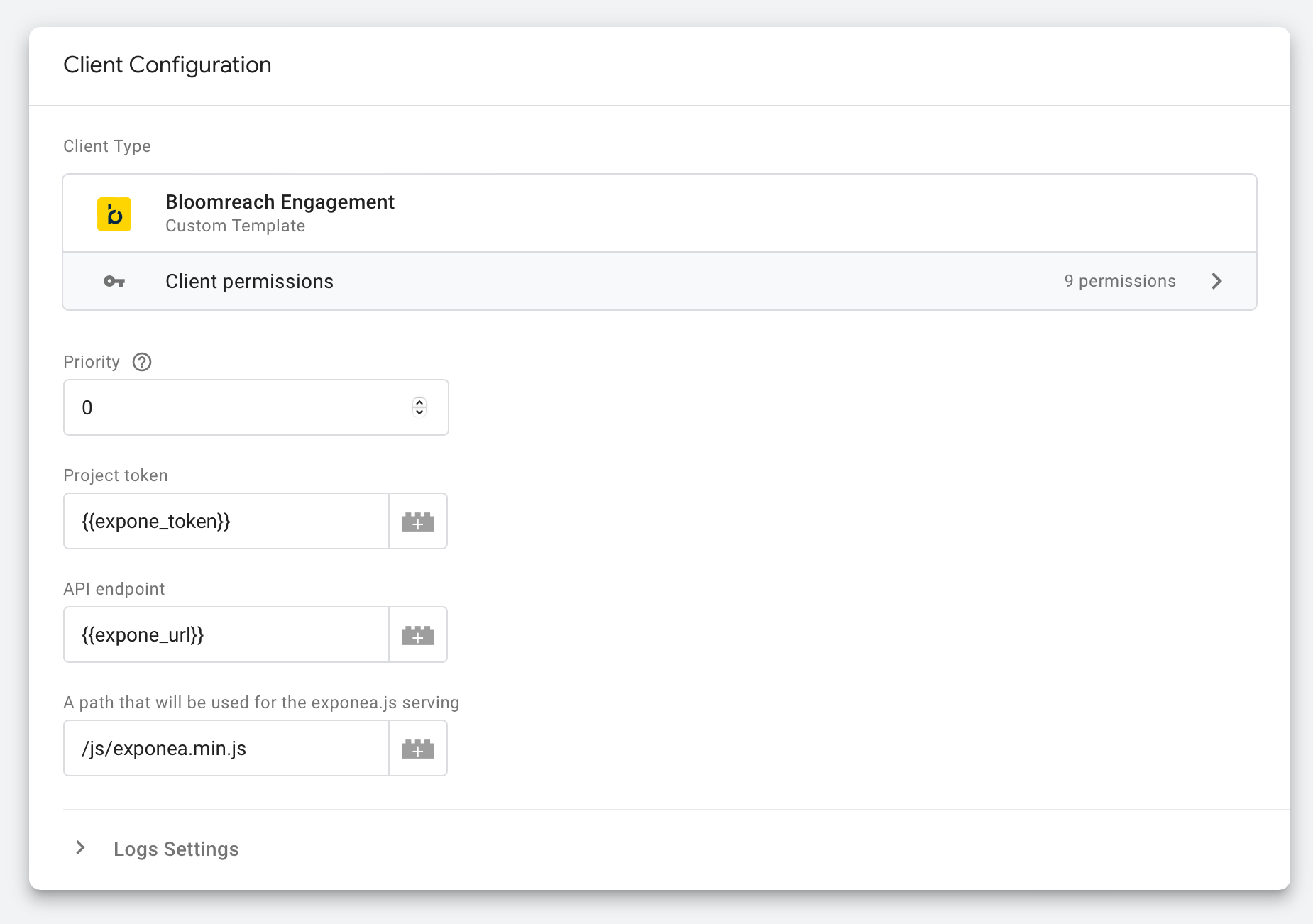 Bloomreach Engagement client configuration