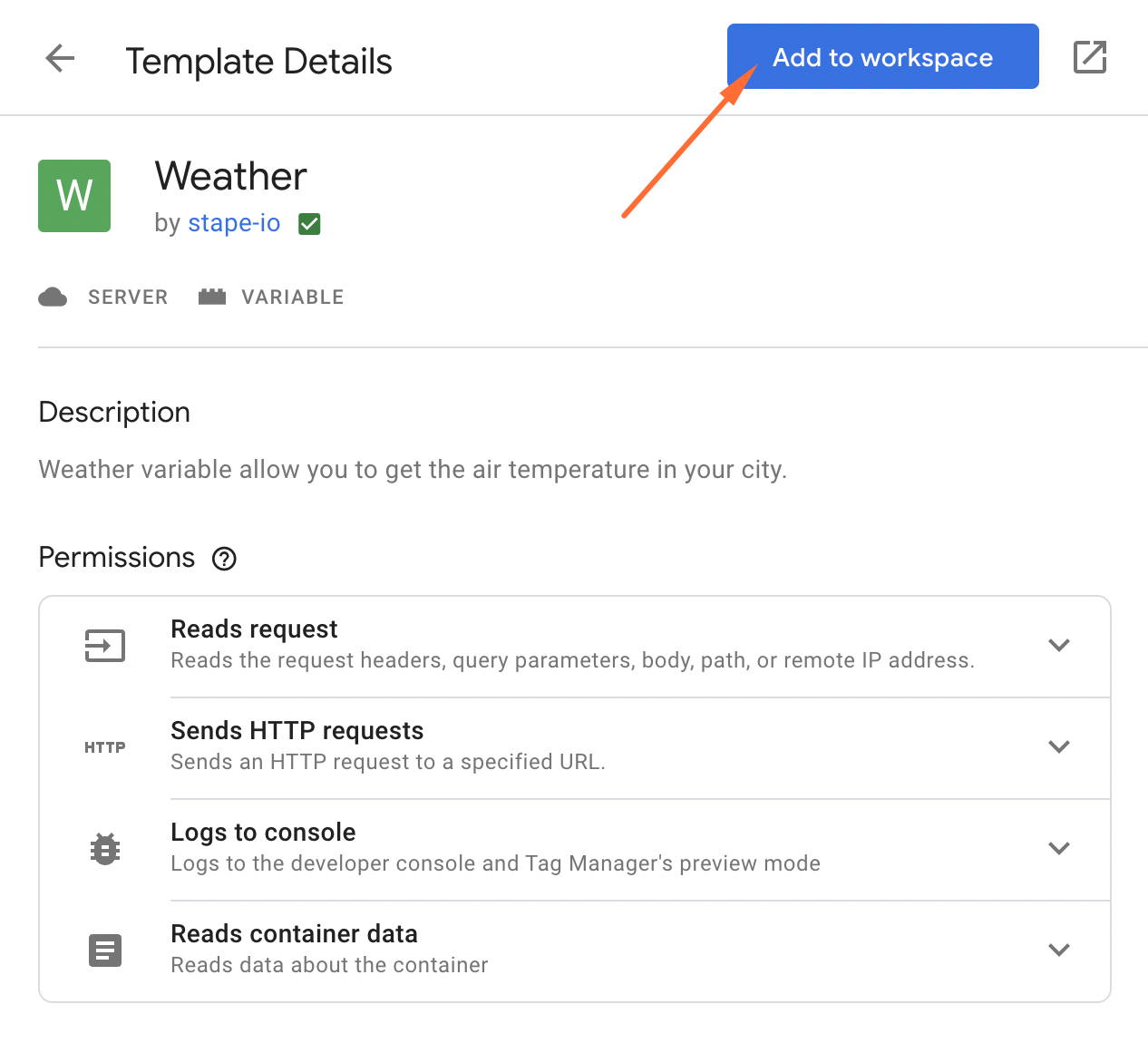 Weather variable template in GTM gallery