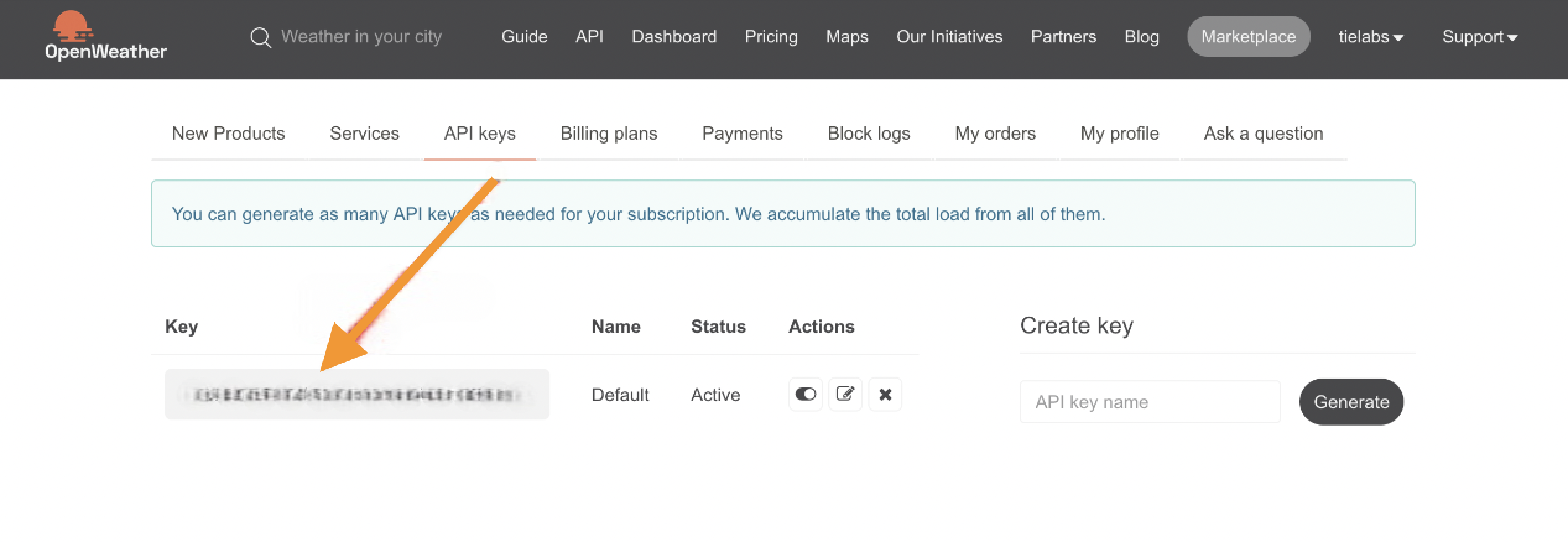 API key in OpenWeather