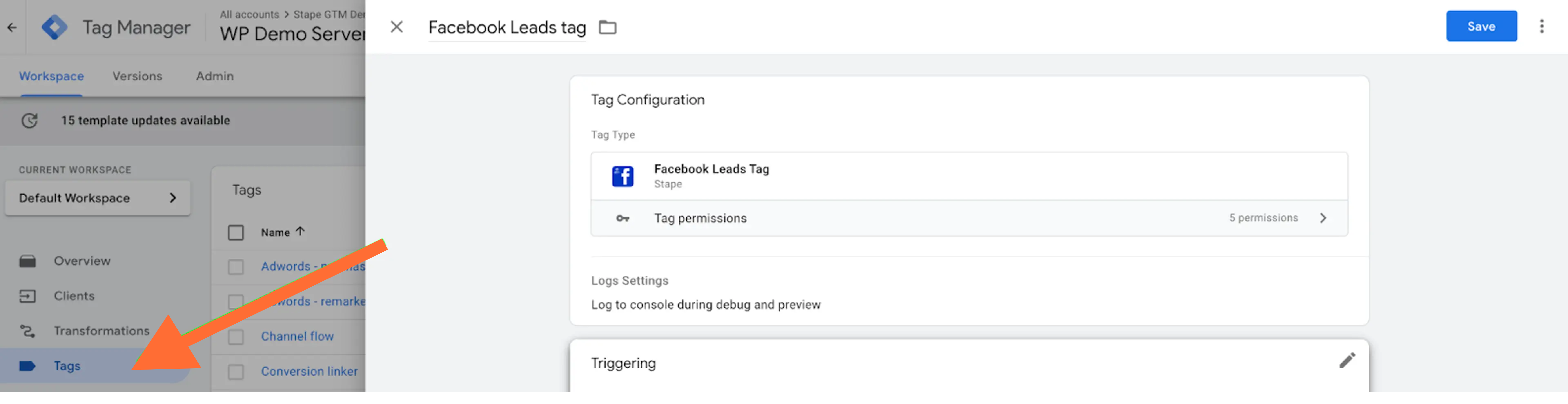 facebook leads tag template - stape