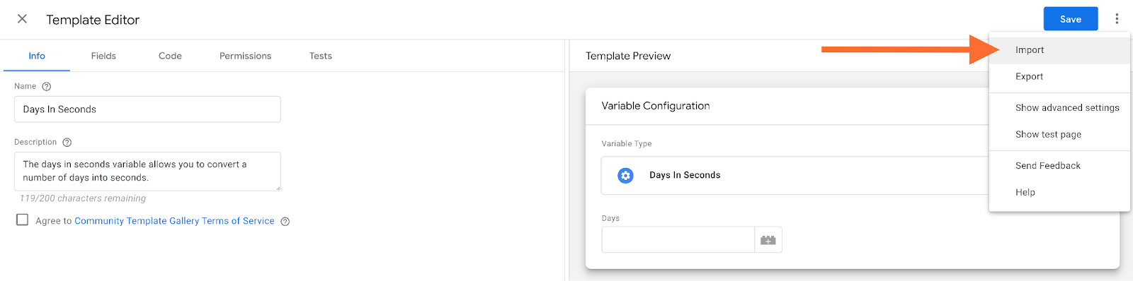 How to set up Days In Seconds variable