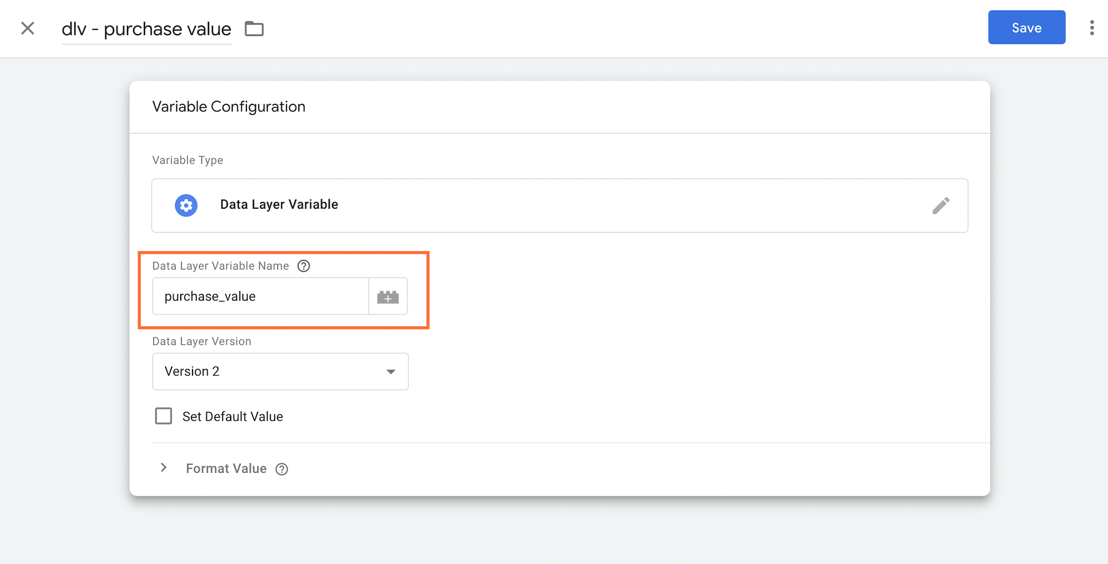 Data Layer Variable name