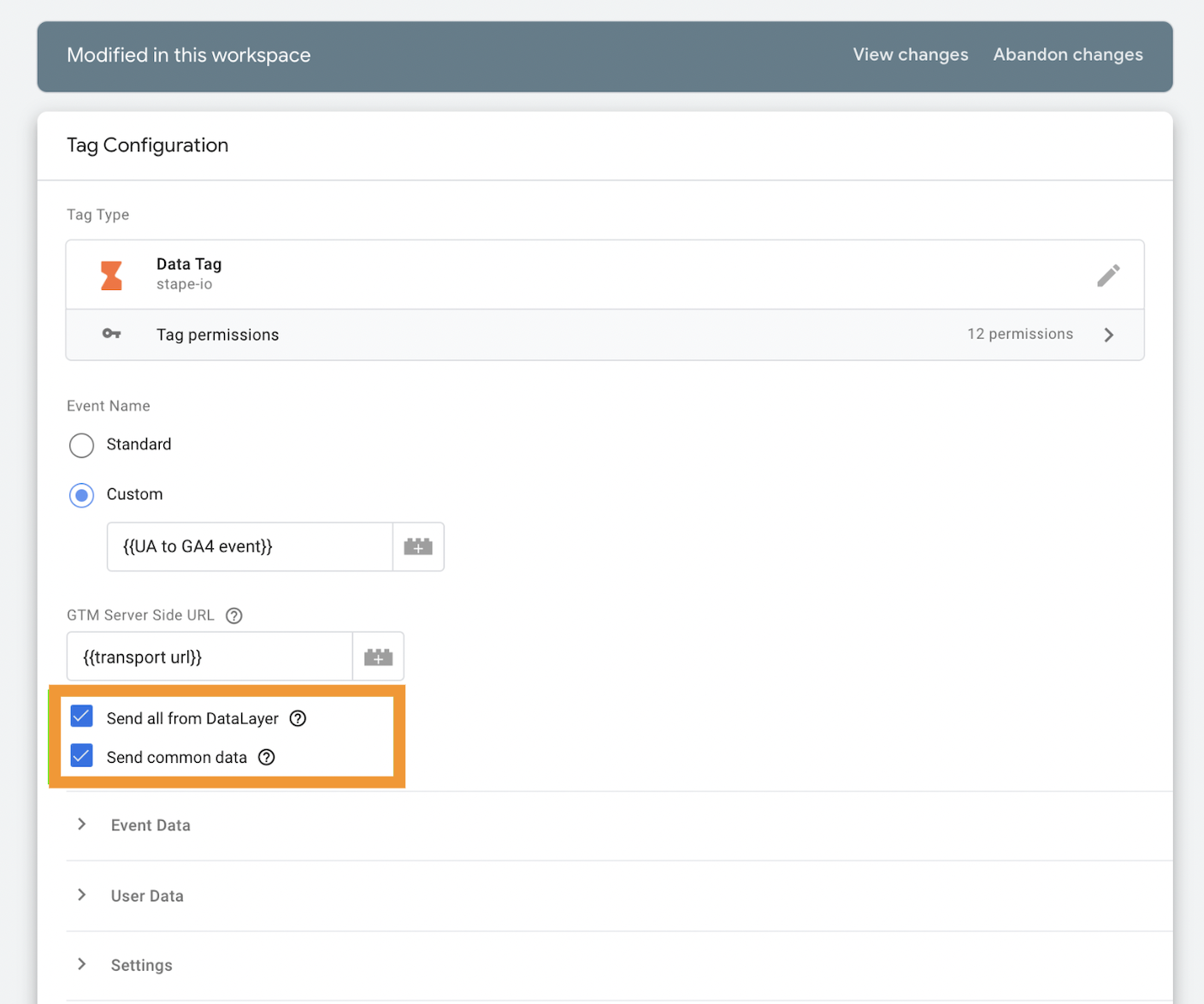 Configure Data Tag in web GTM