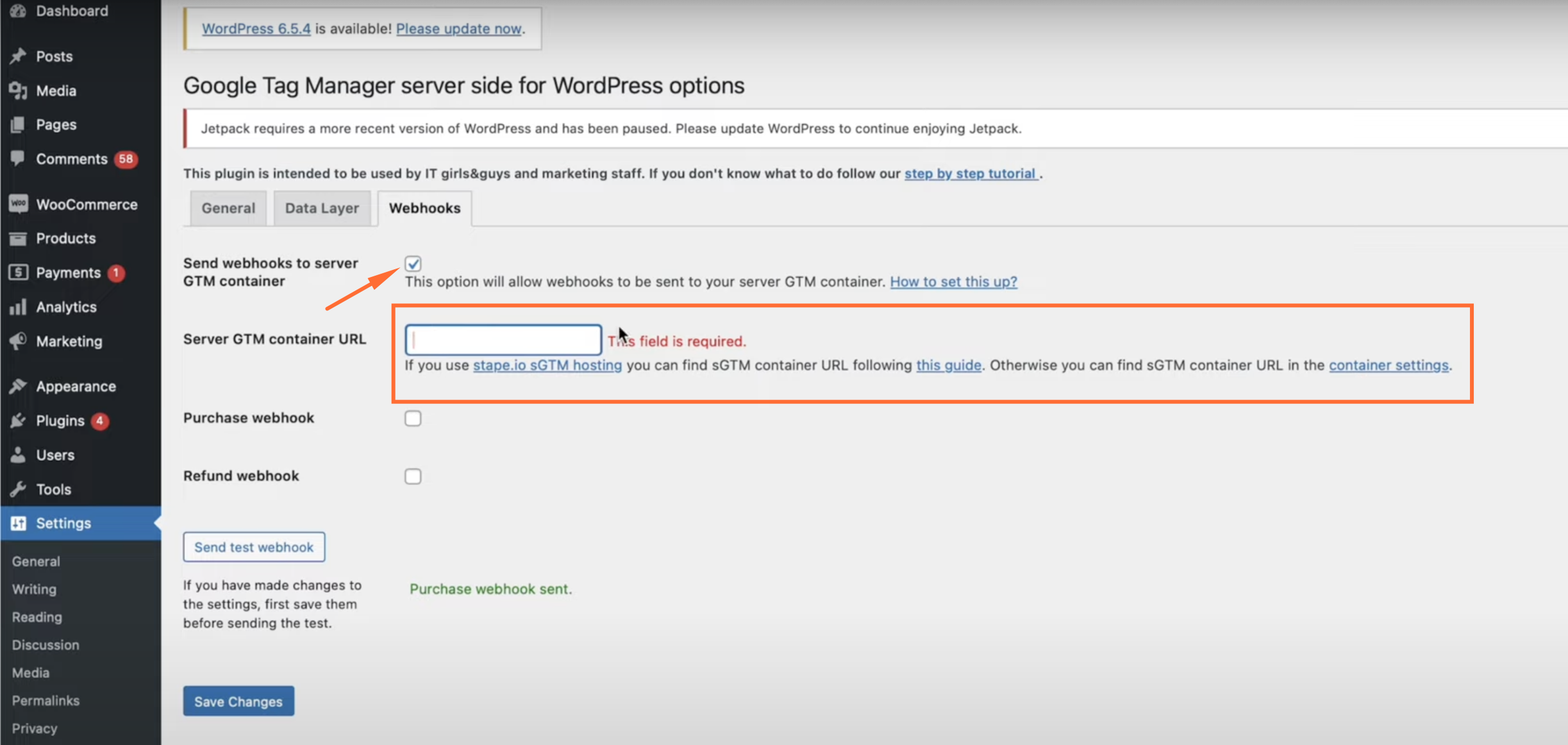 Configure webhook in WordPress