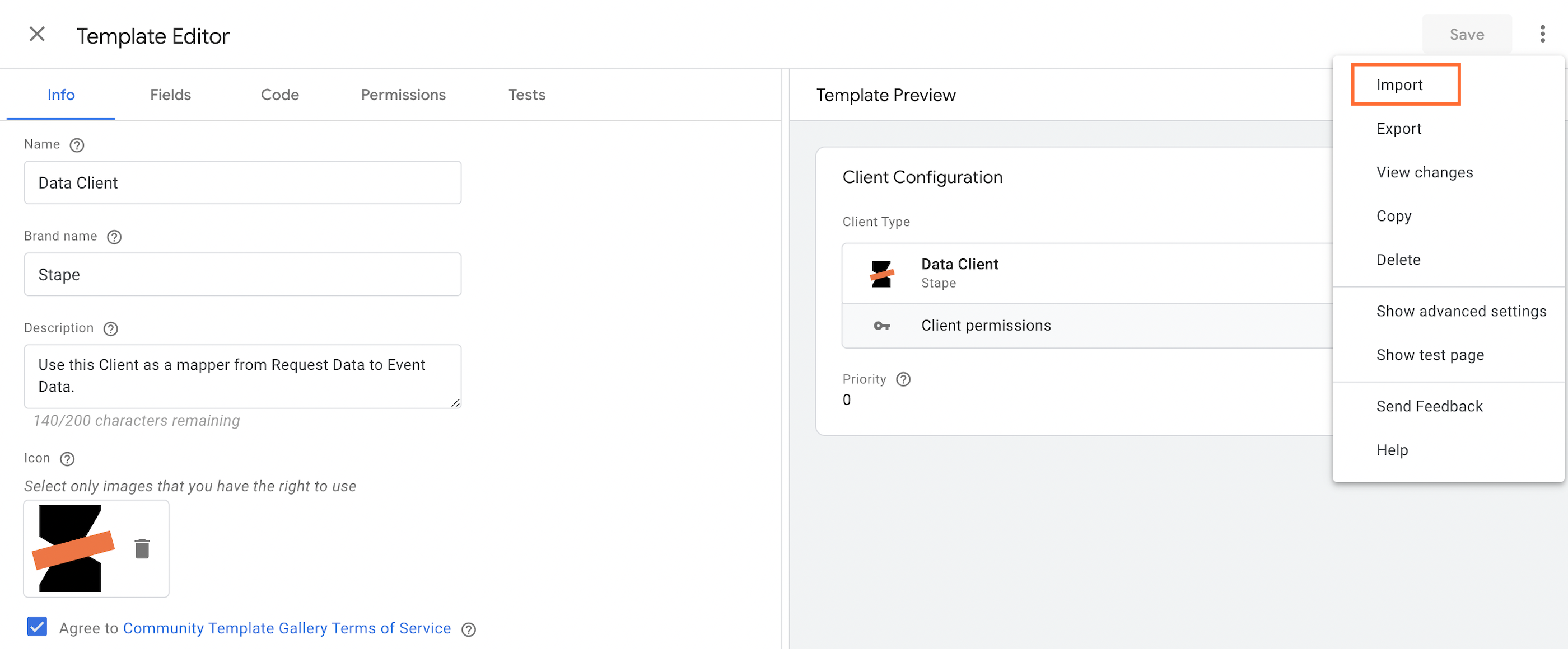 Import Data Client in server GTM