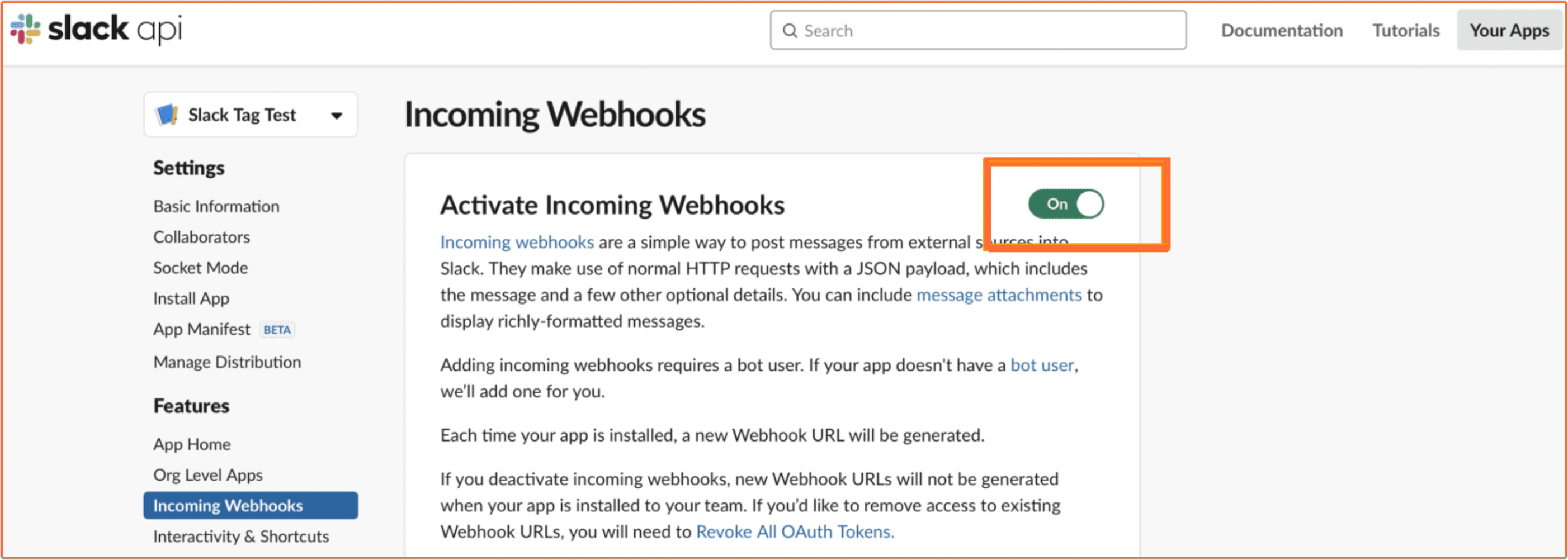 Incoming webhooks in Slack