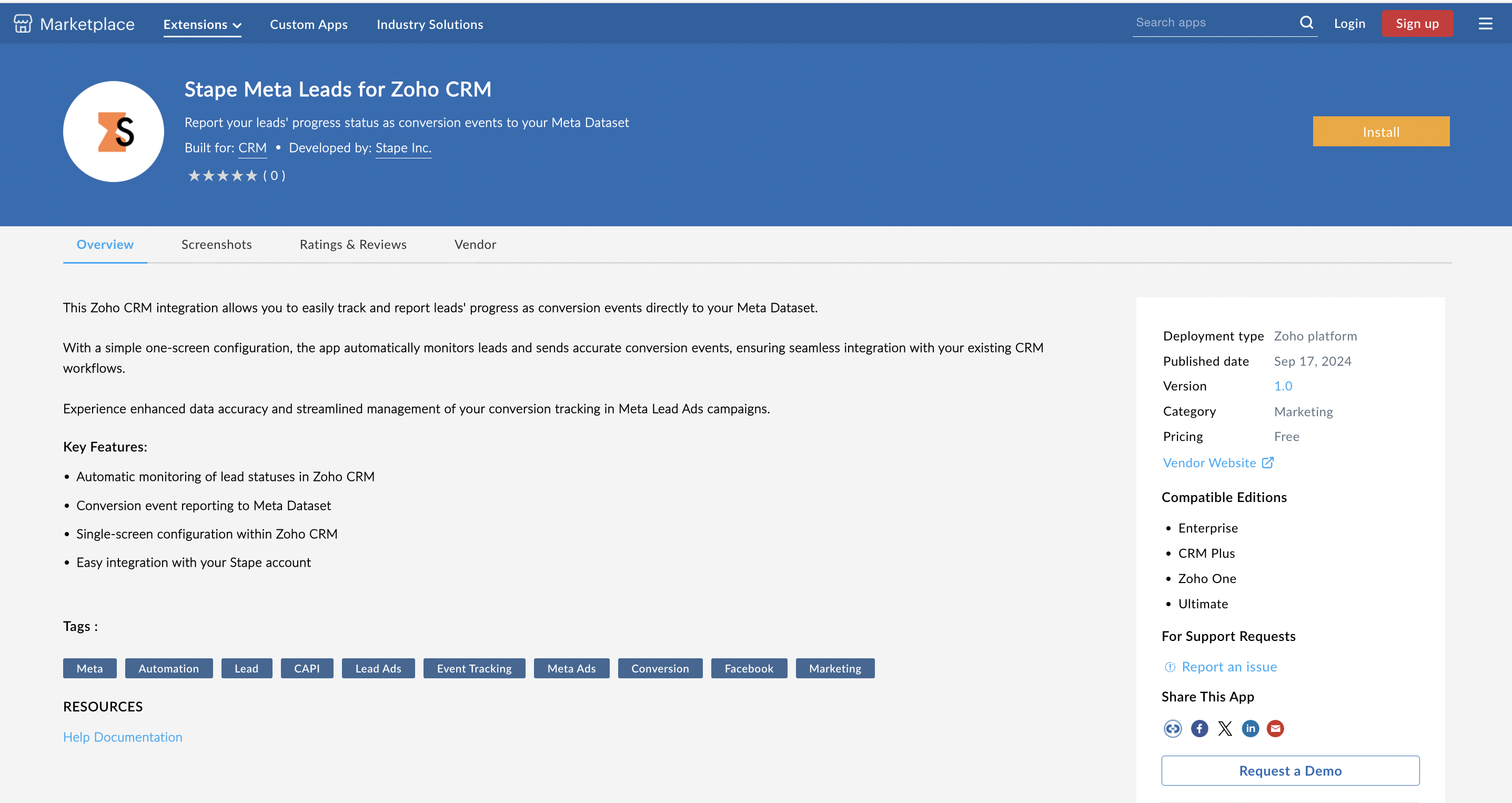 Stape Meta Leads for Zoho CRM