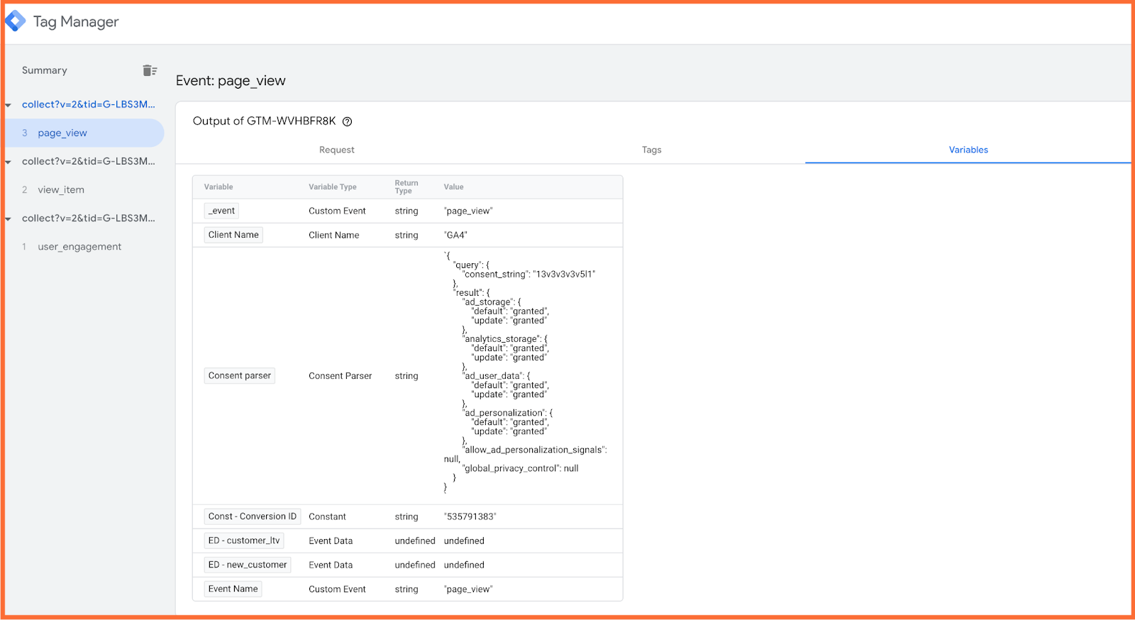 Consent Parser variable preview