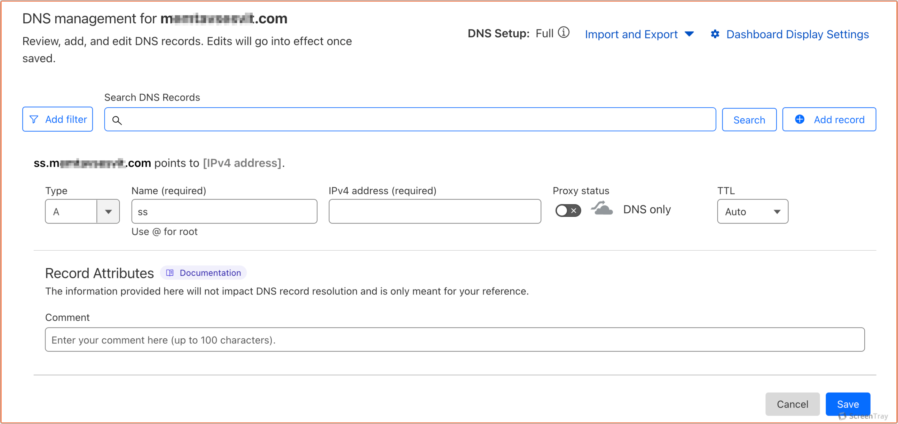 Example of DNS record