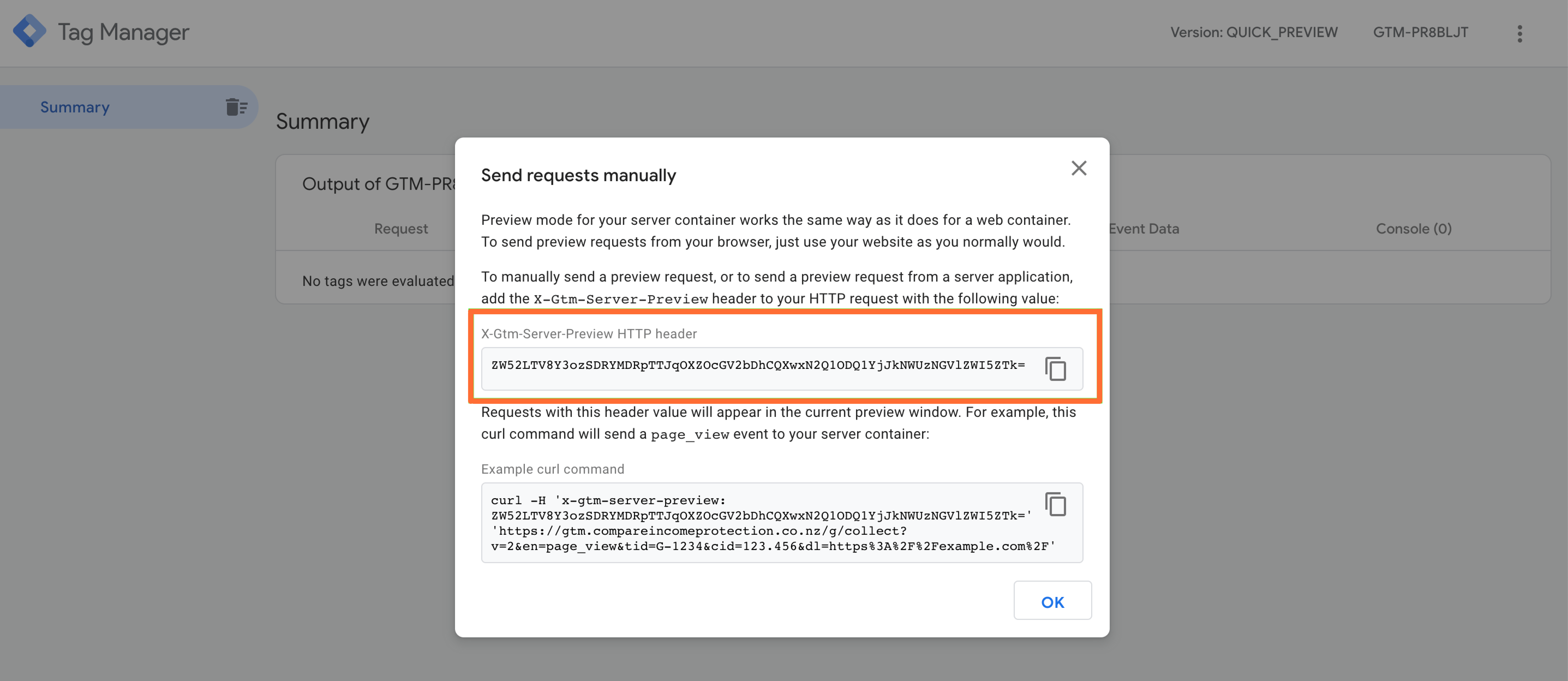 server google tag manager preview header 