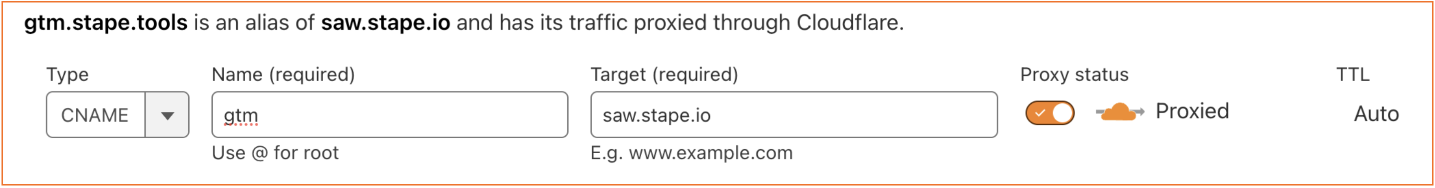 configure CNAME record for the tagging server UR