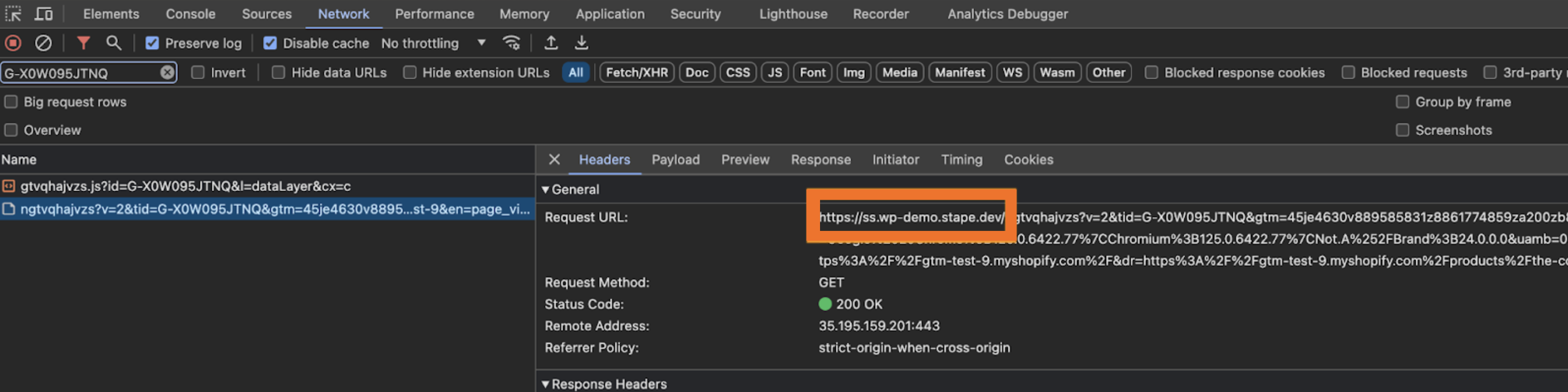 preserver log in network dev tool - stape