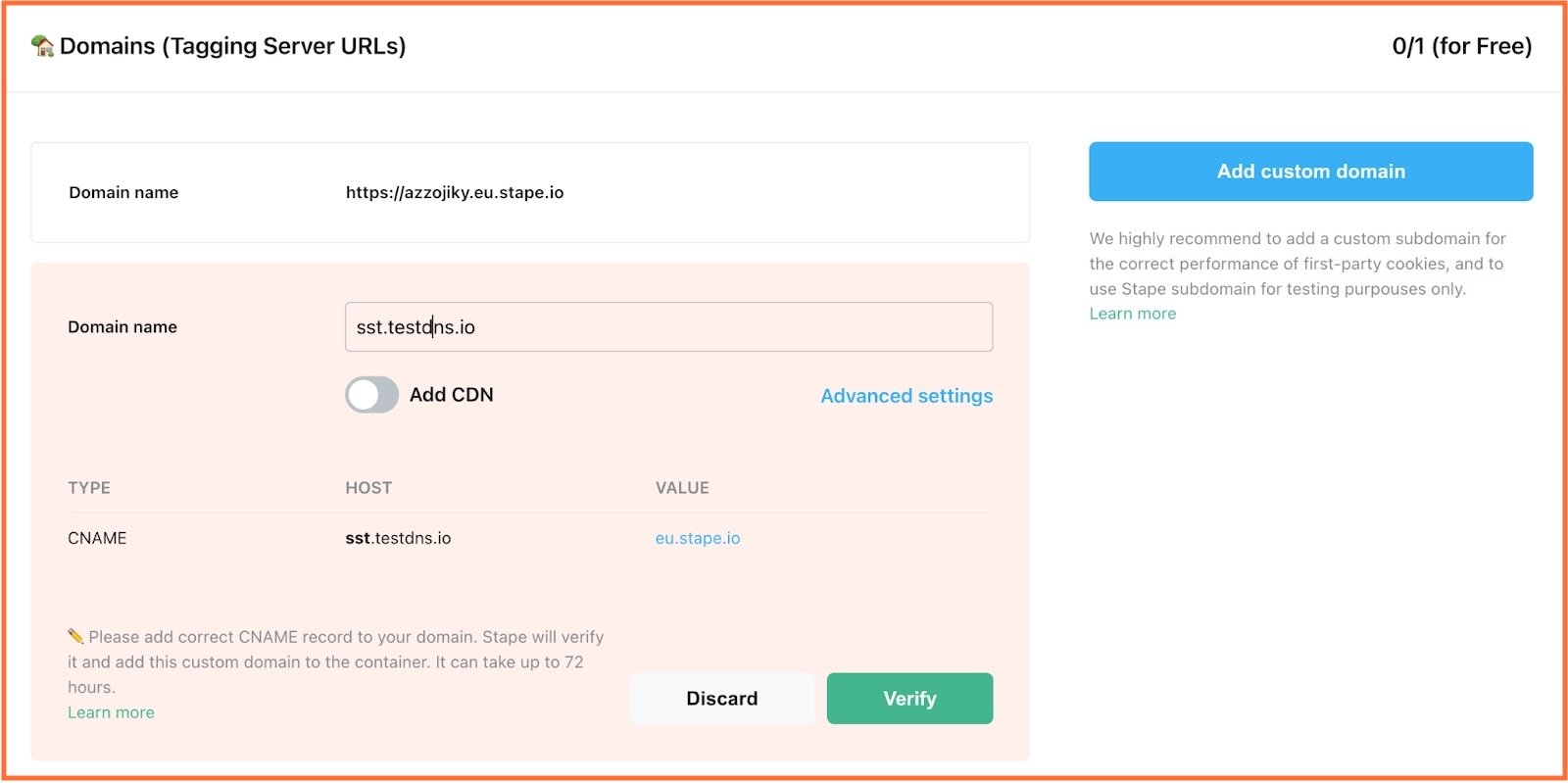 cdn settings on stape