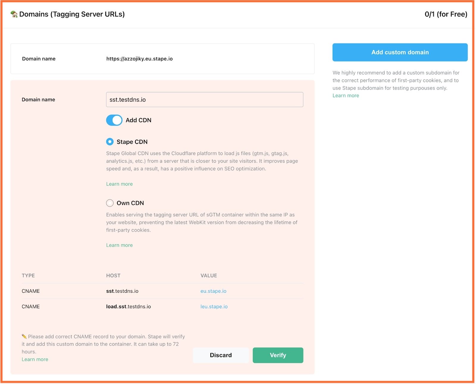 cdn settings on stape