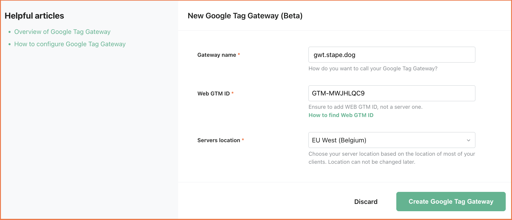 Create a Google Tag Gateway on Stape