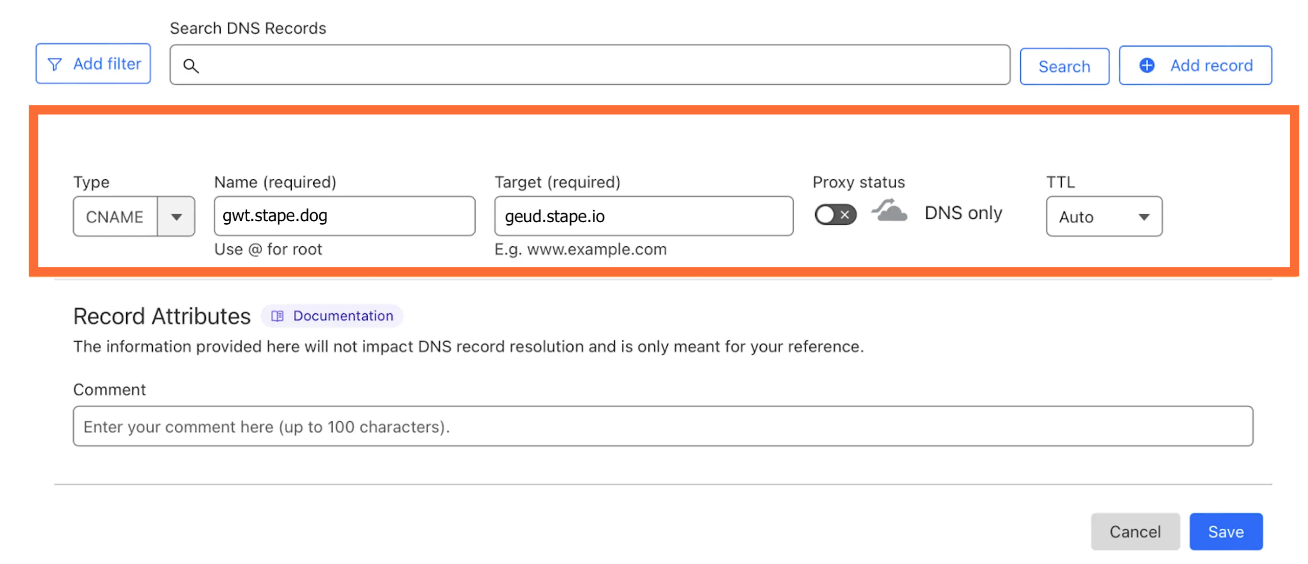 add dns records / cloudflare