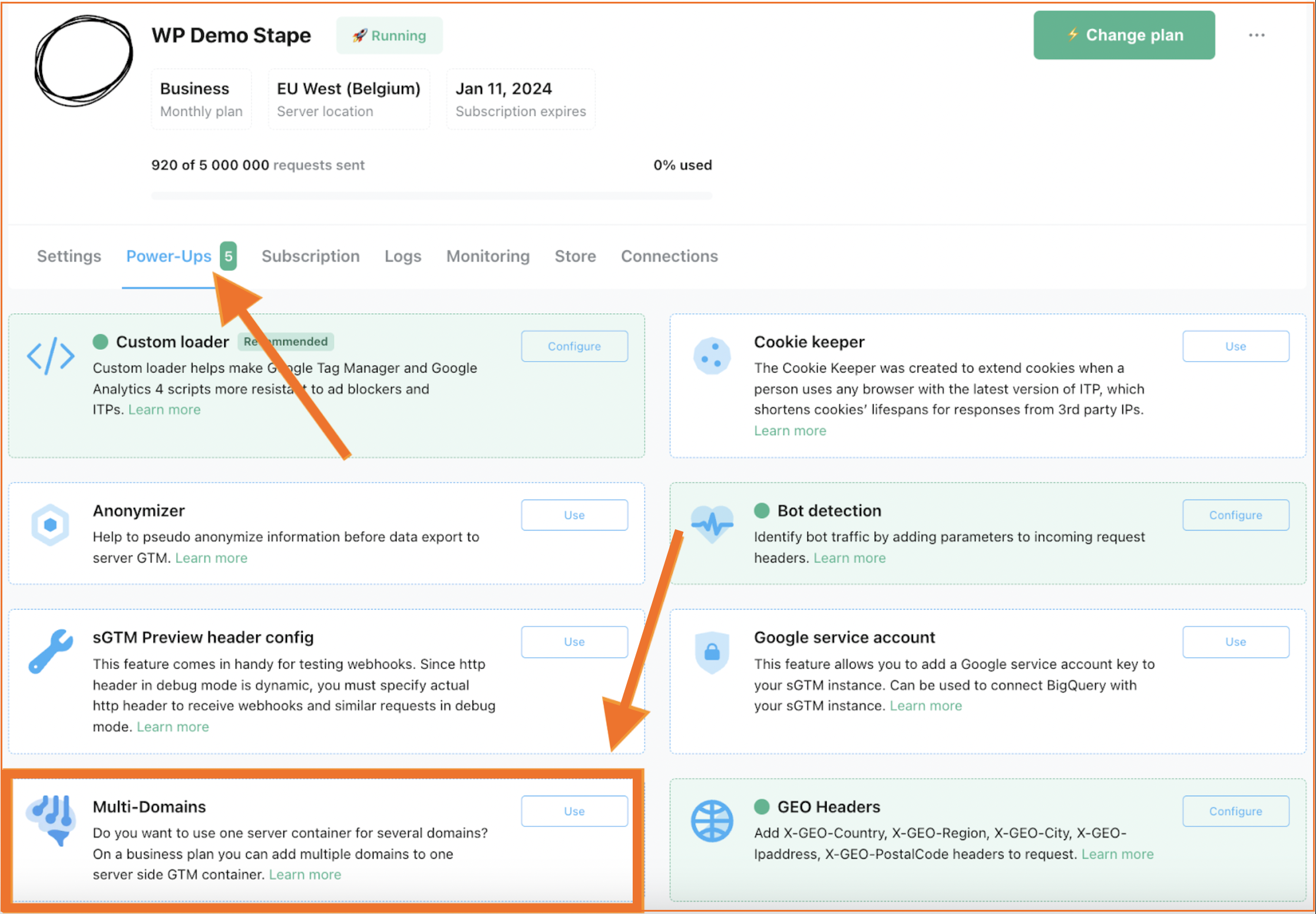 Multi domains feature on Stape