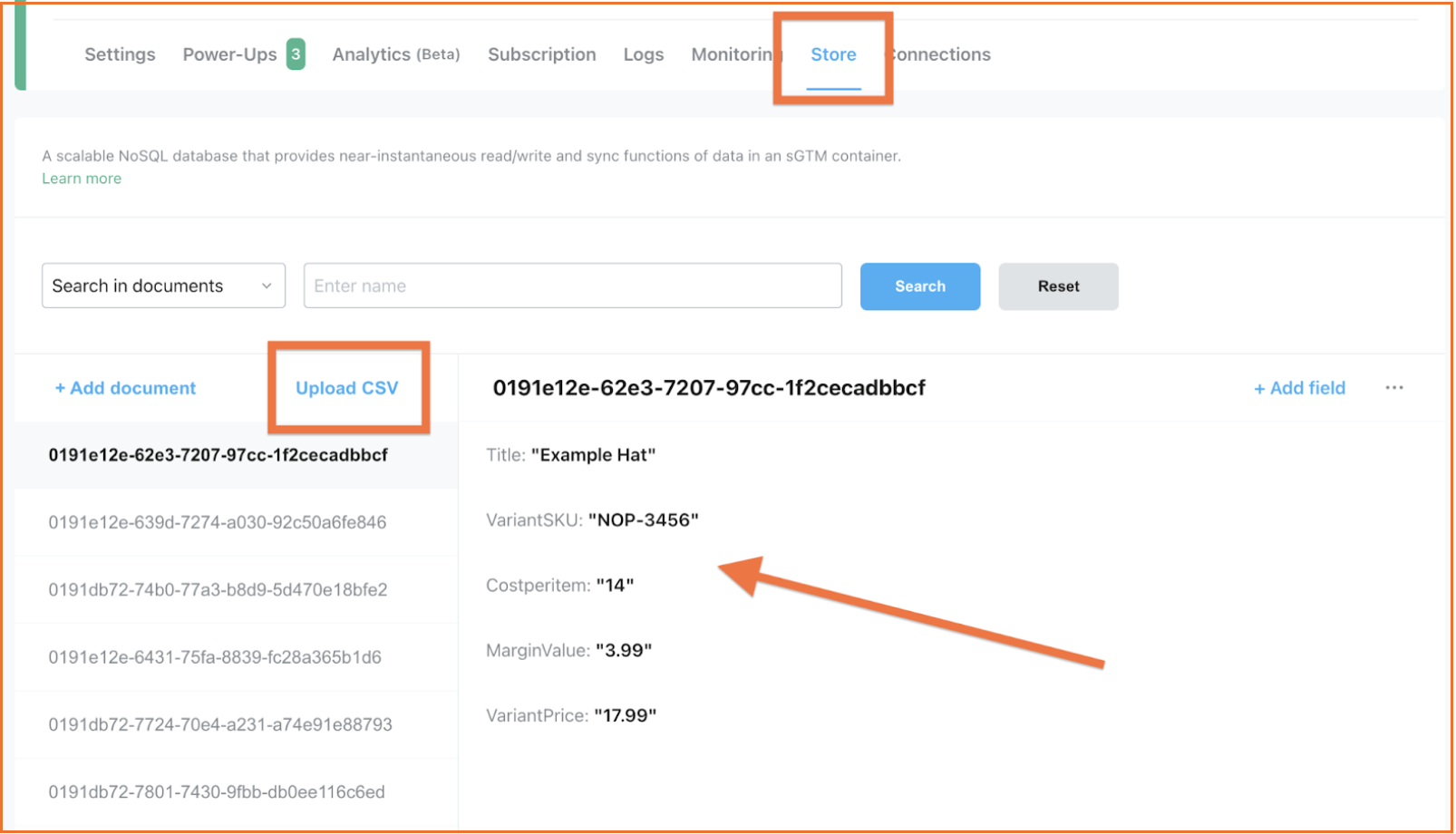 Upload CSV file to Stape Store