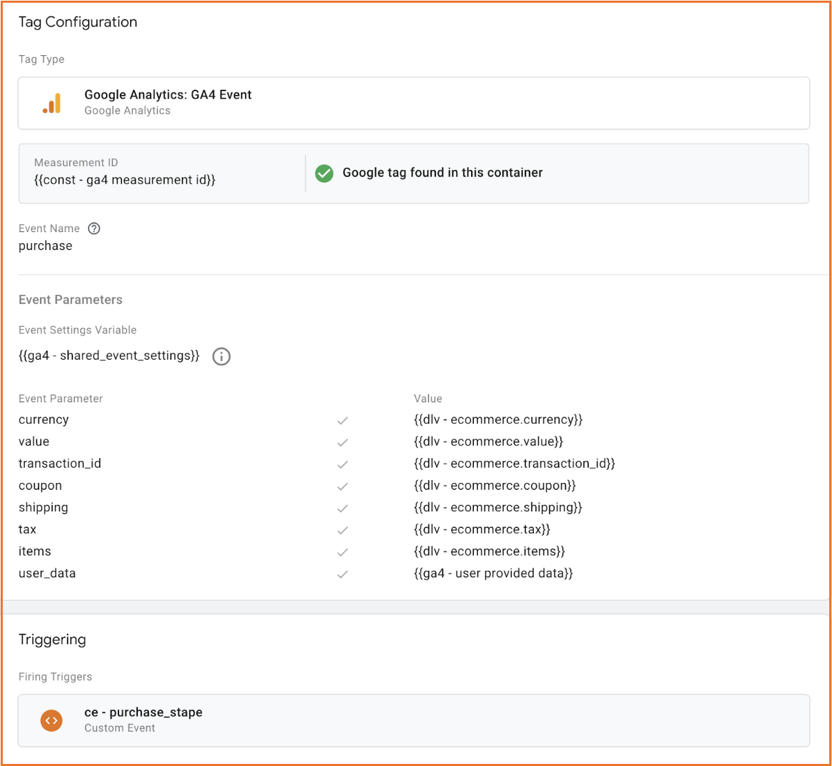 Web tag configuration