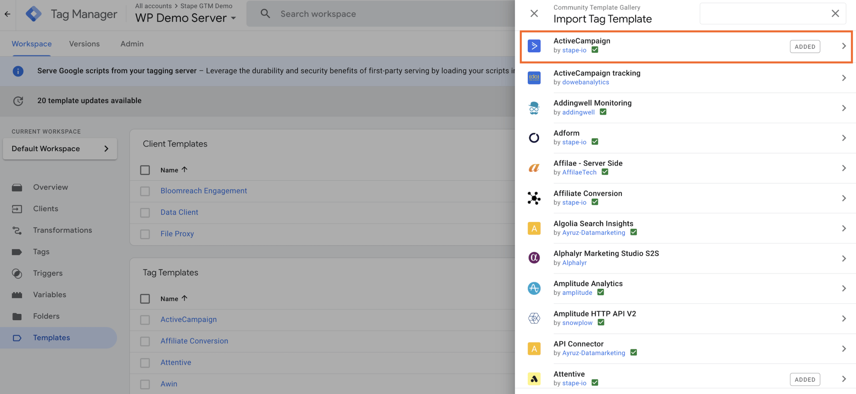 Integre ActiveCampaign con server di Google Tag Manager - Stape