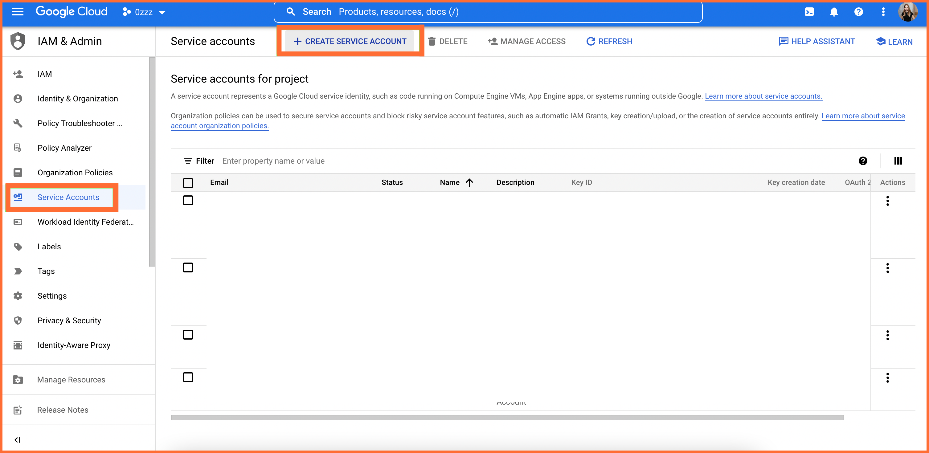 Create service account google cloud