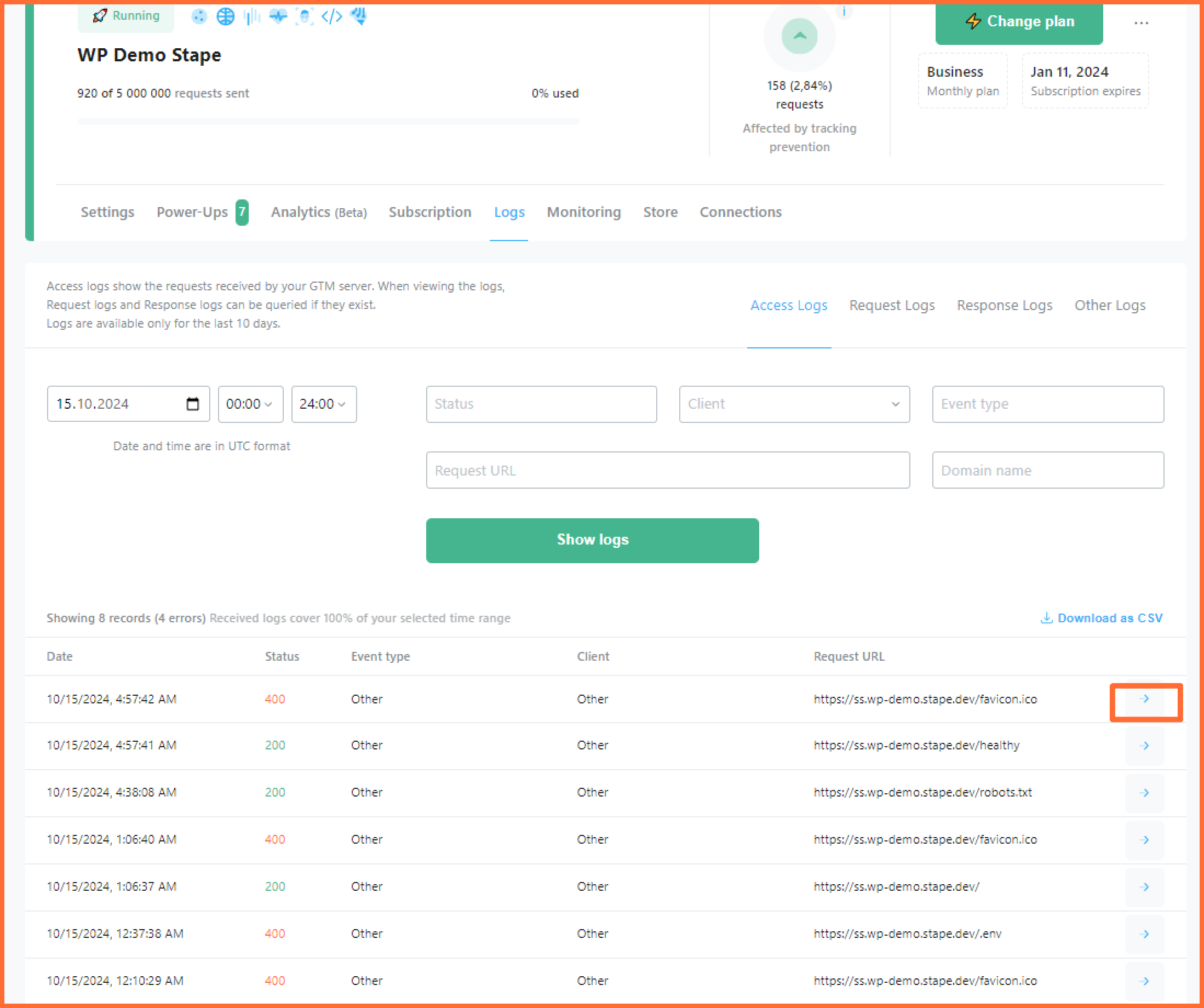 access logs server google tag manager