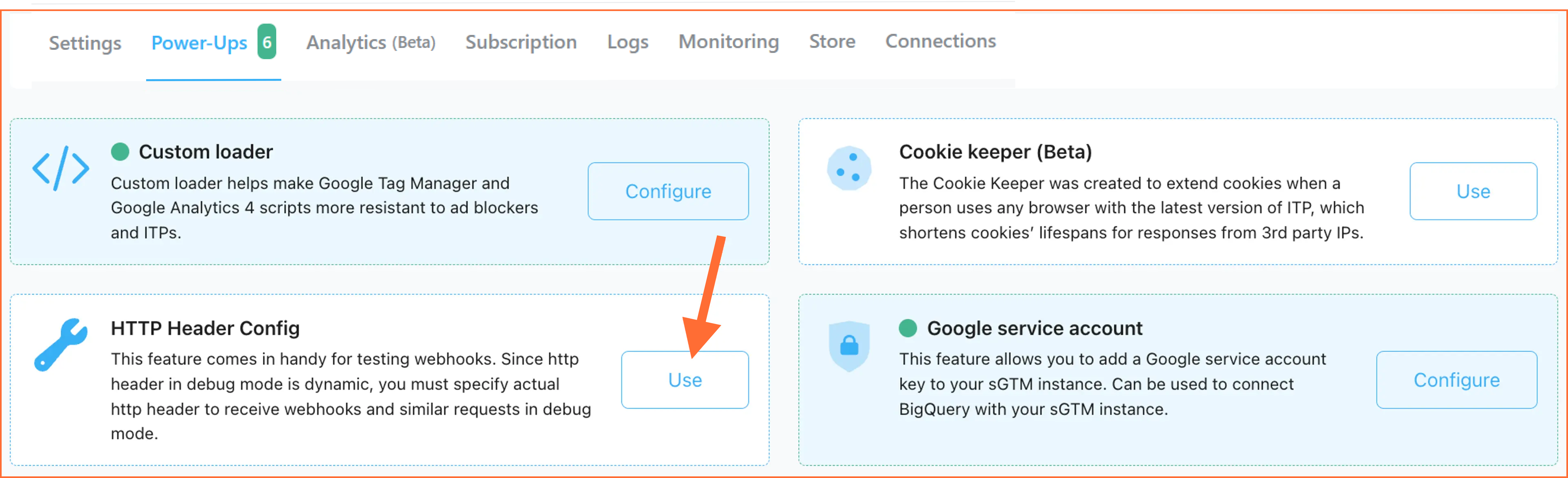 http header config power-up at stape