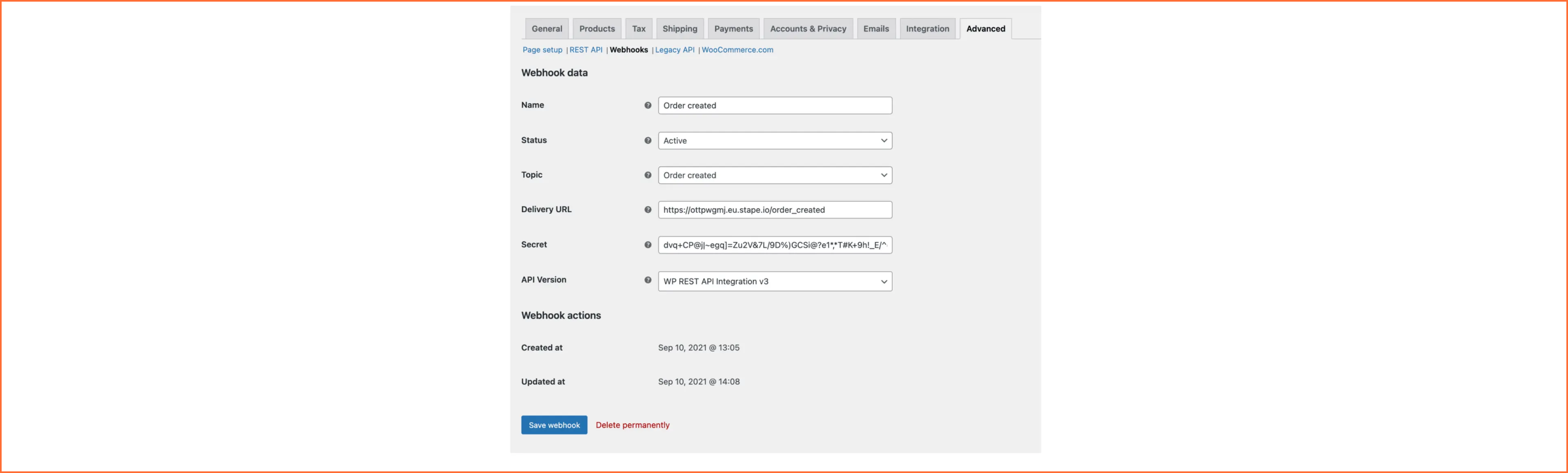 Webhook data advanced