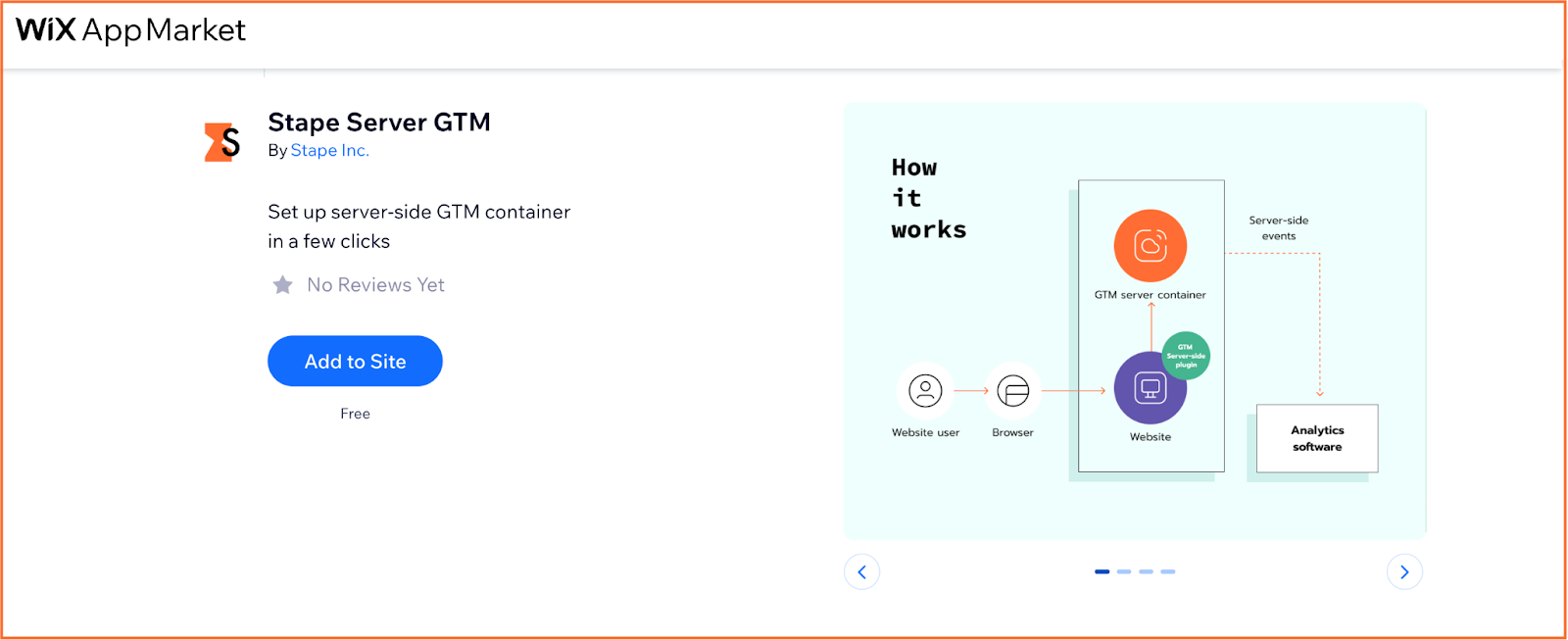 wix app market - stape server gtm app