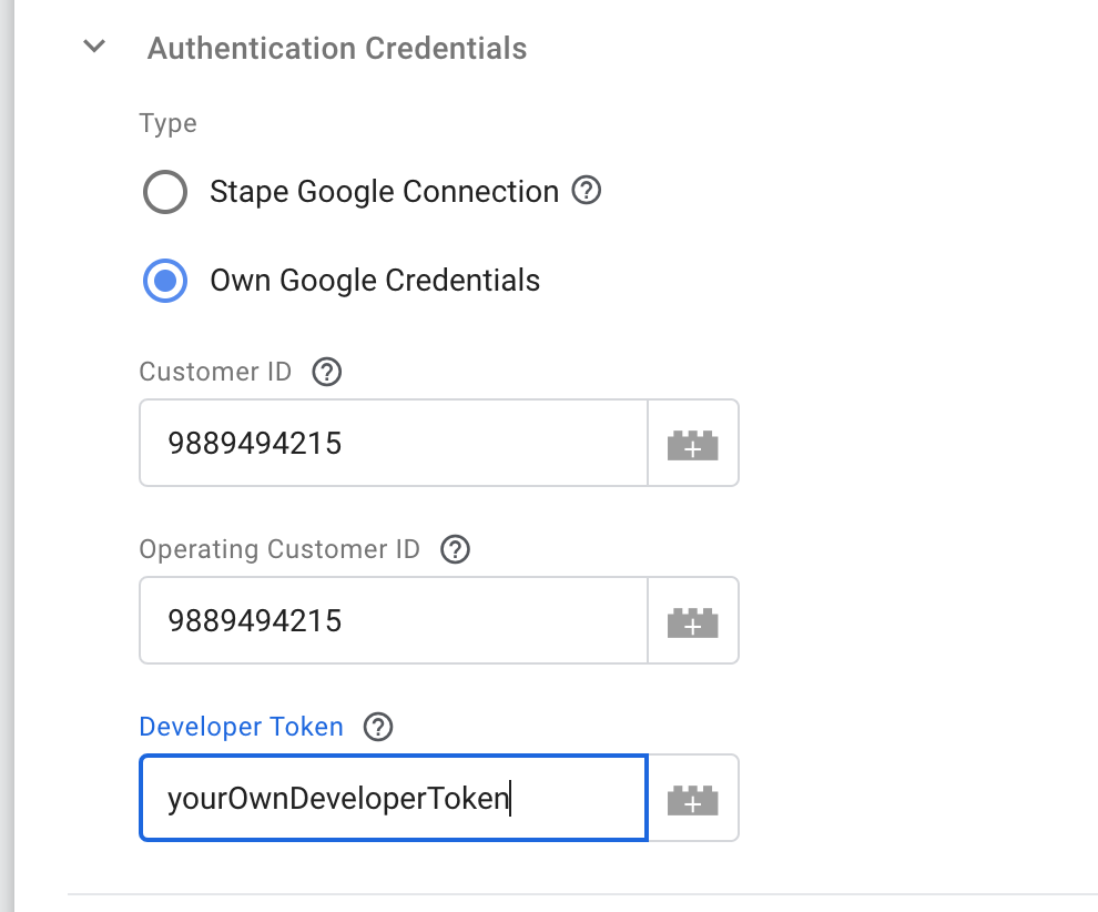 Own Google Credentials