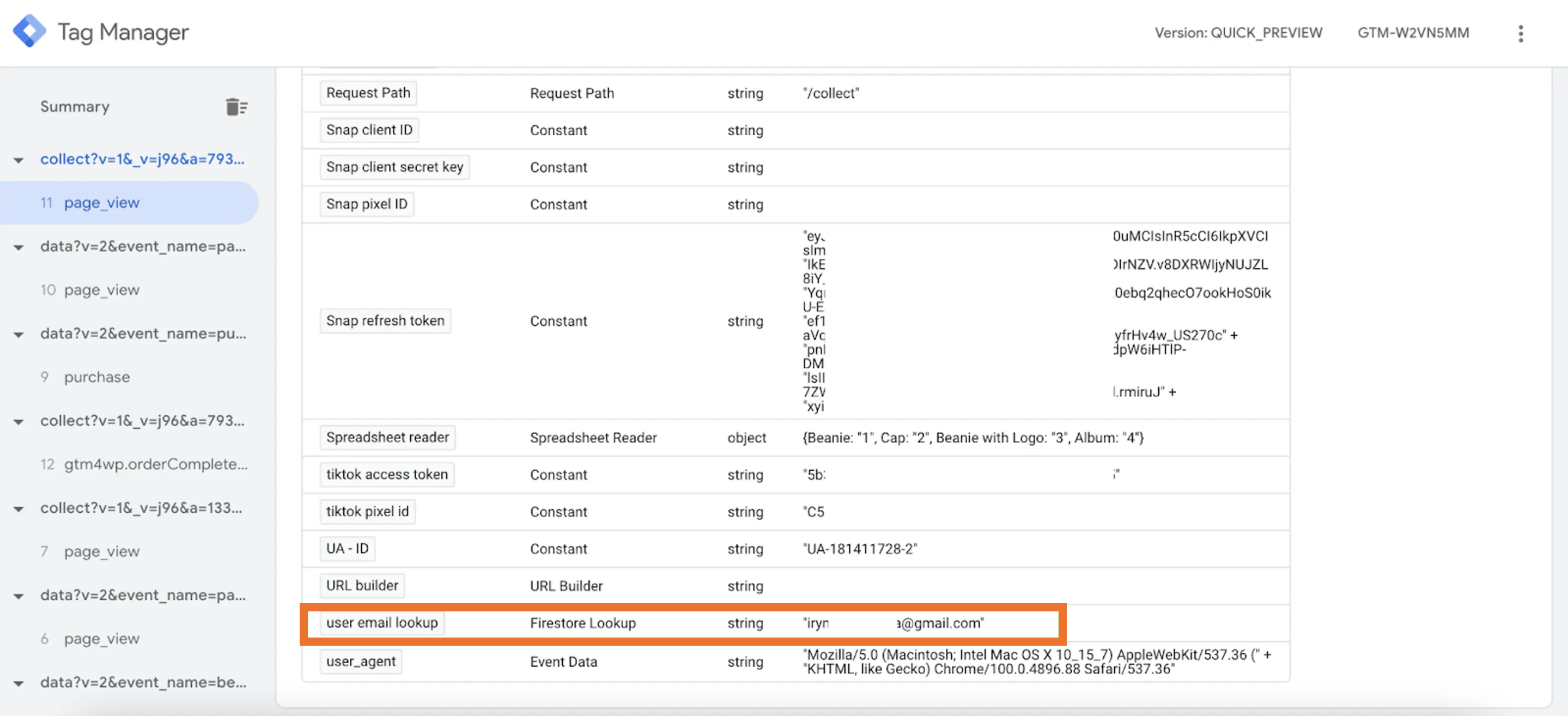 Test Firestore Lookup variable in sGTM preview