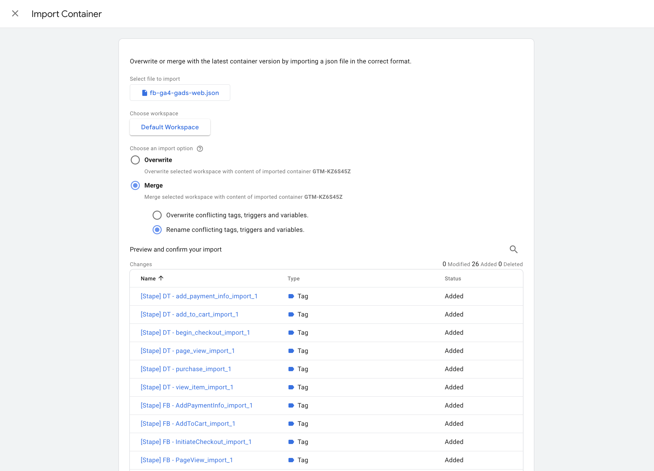 Template in a web container