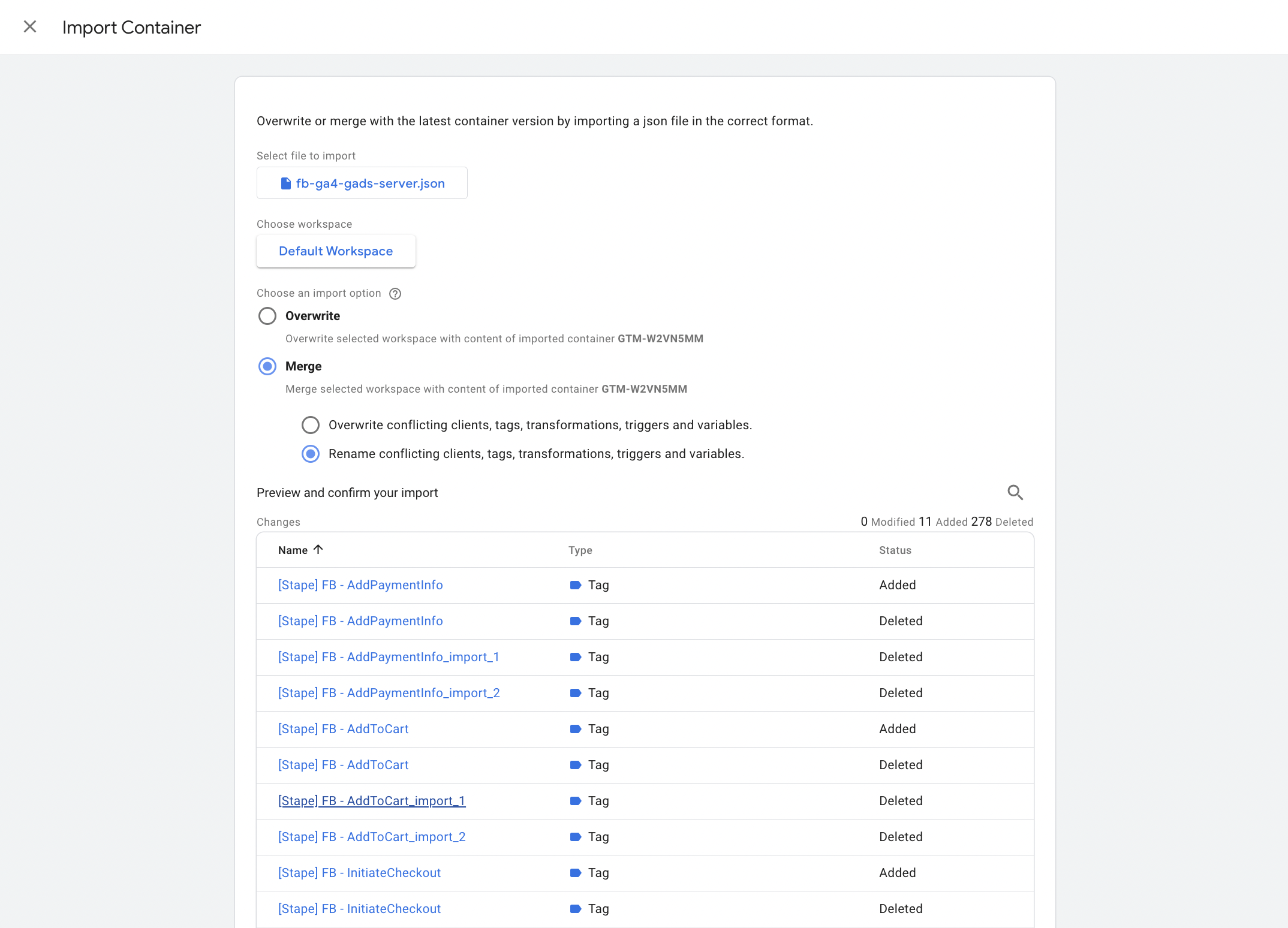 Imported templates in GTM