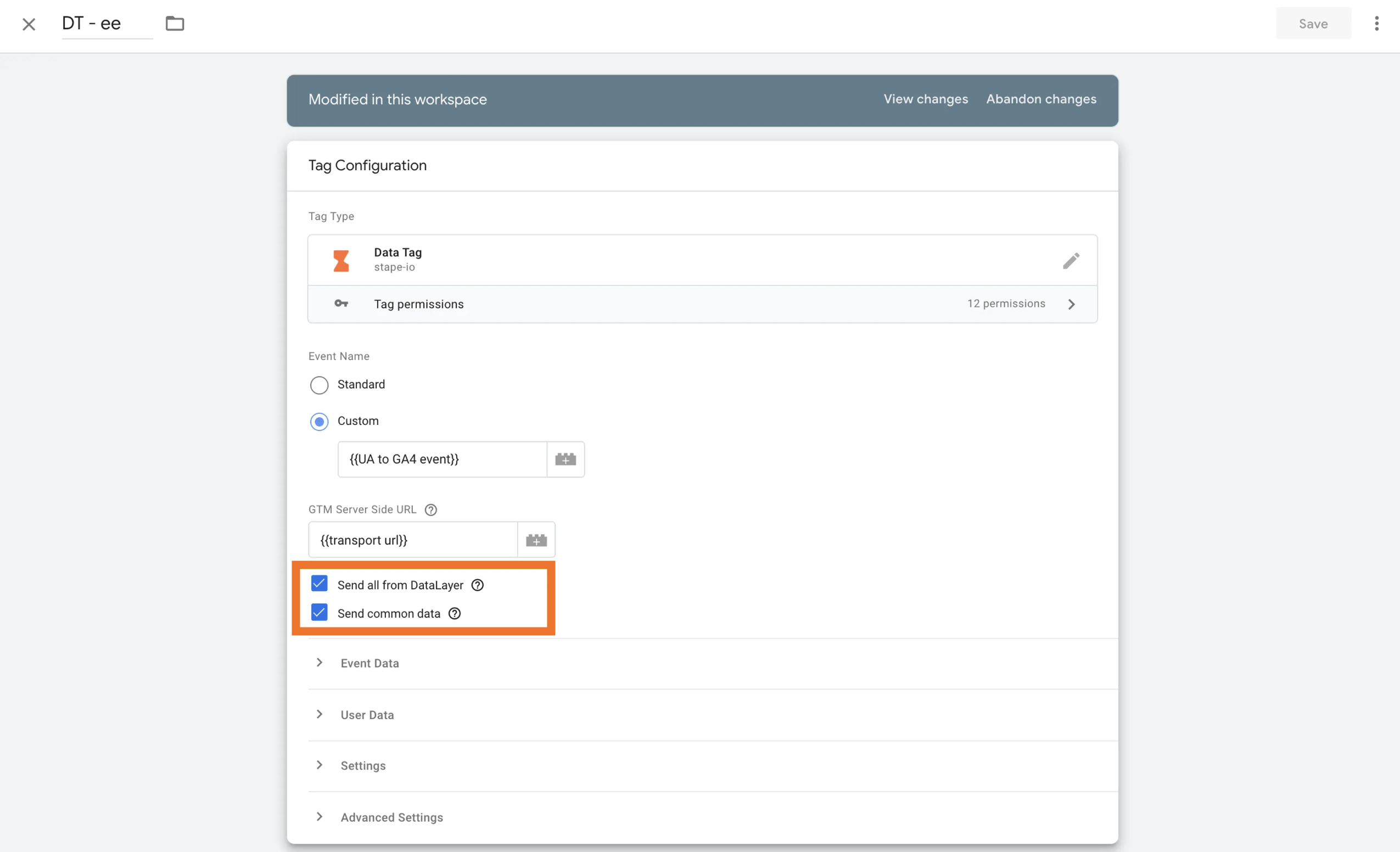 data tag configuration