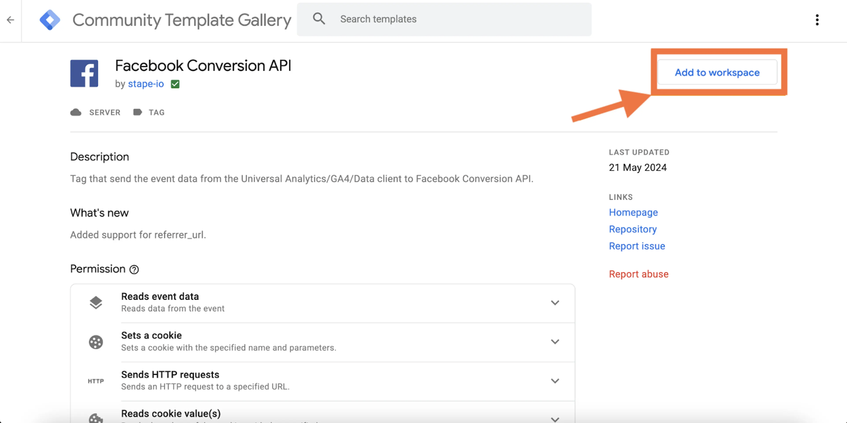 Facebook conversion api template gallery