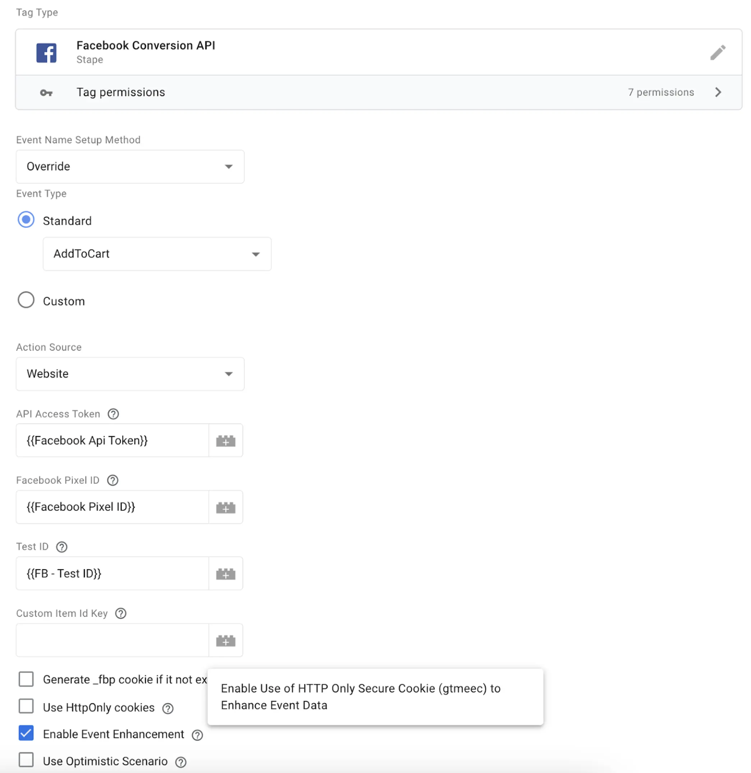 enable event enhancement in facebook capi tag