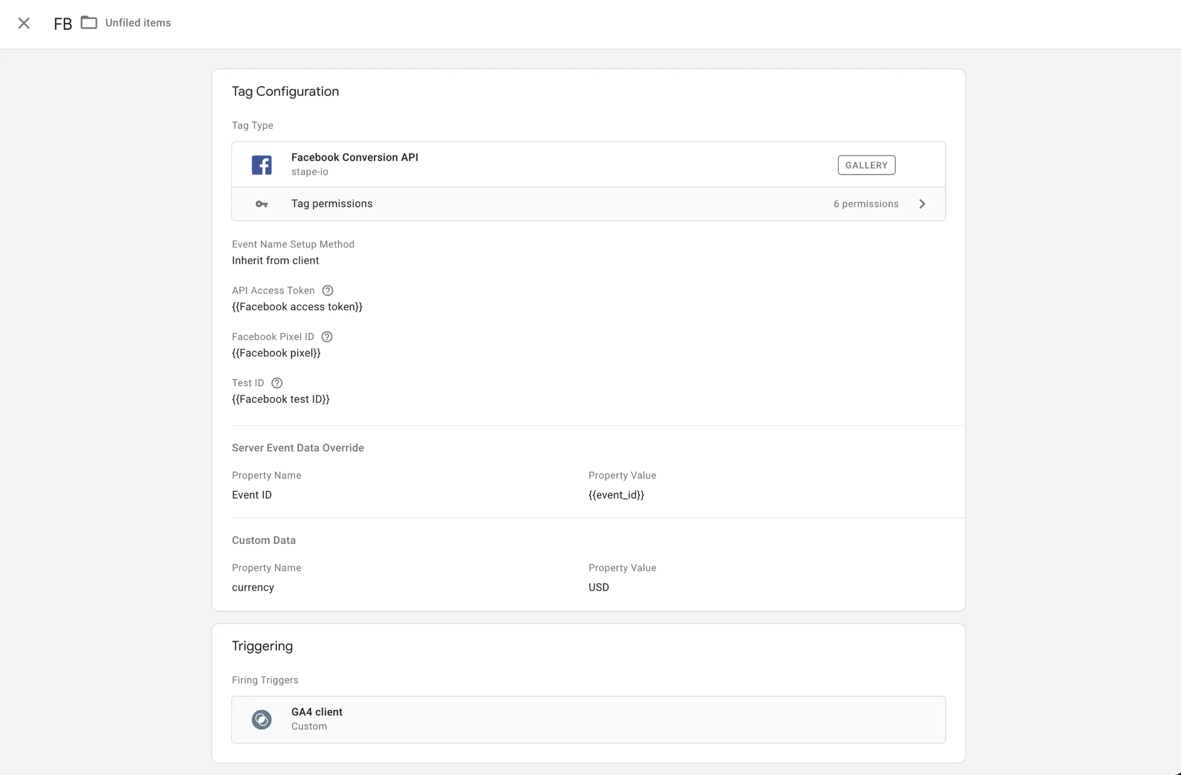 Facebook conversion API inherit from client