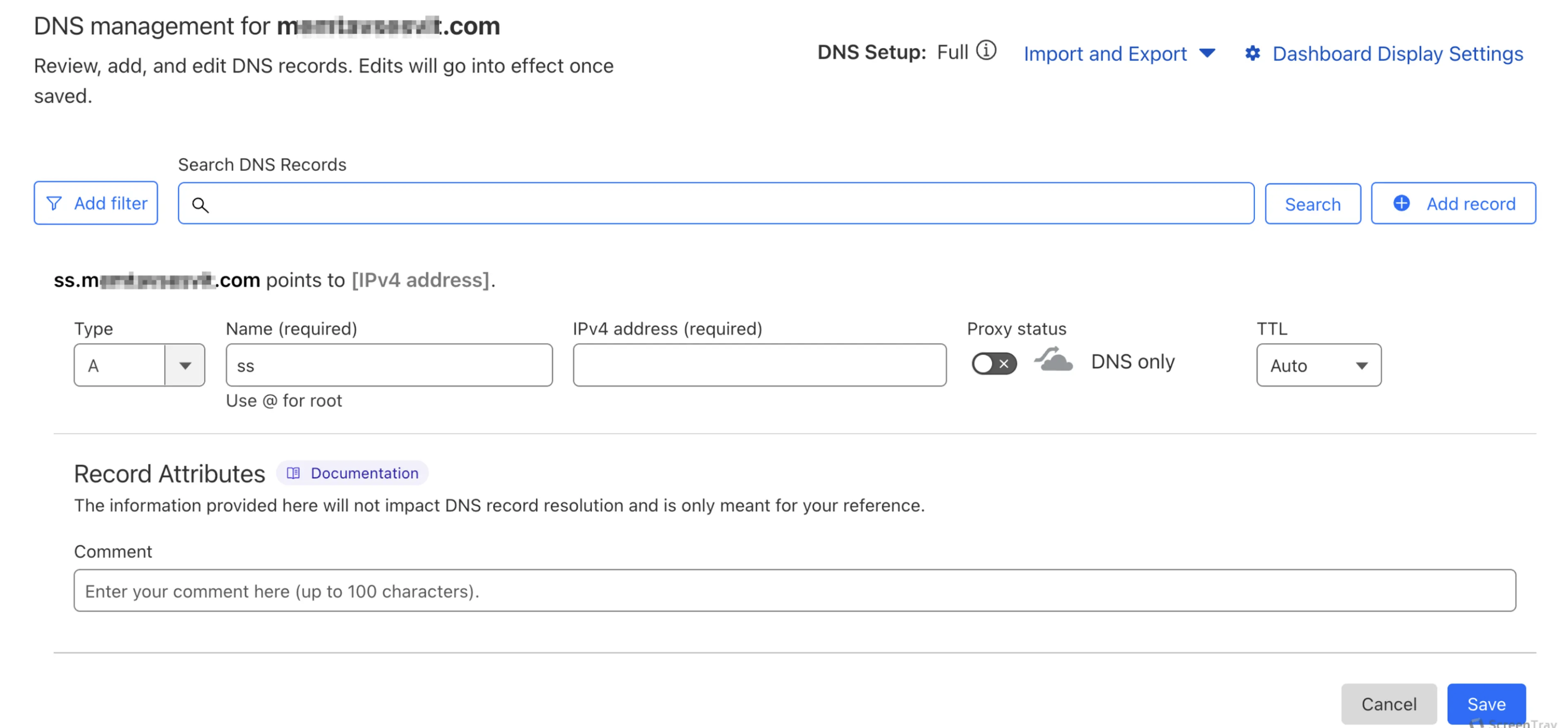 Example of DNS record